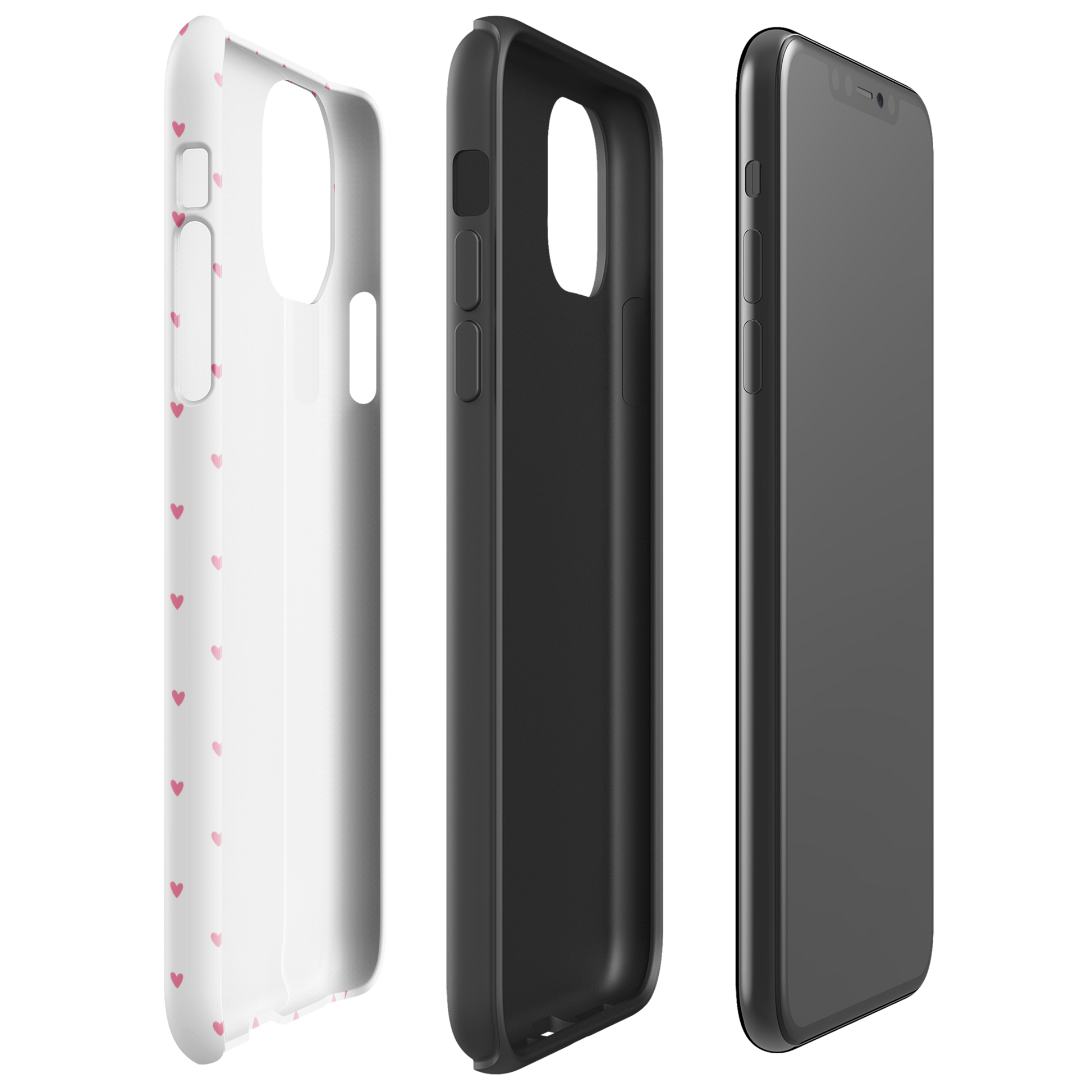 Phone Case for iPhone with Heart-Dot Pattern in playful polka-dot style, featuring tiny hearts on a bold white background