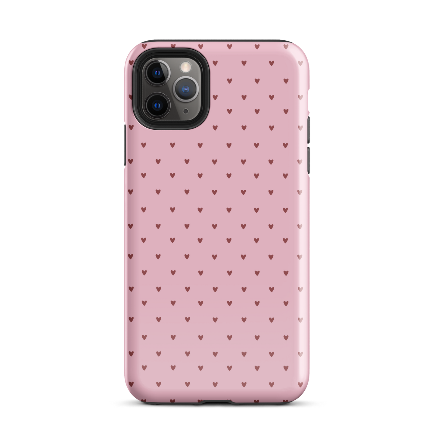 Phone Case with heart-dot pattern in polka-dot style for iPhone, featuring adorable hearts on a bold pink background for a modern look.