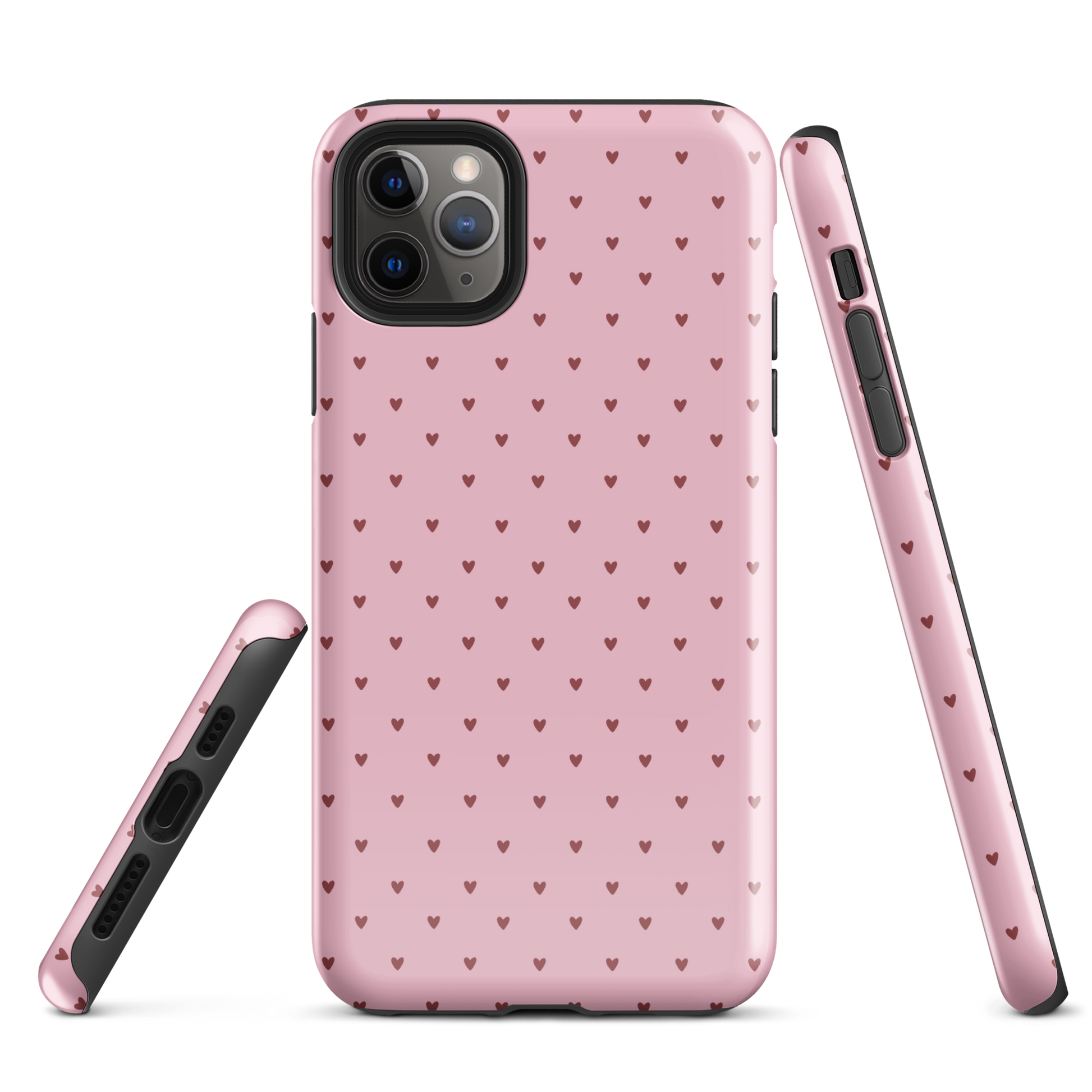 Phone Case for iPhone with heart-dot pattern polka-dot style, featuring tiny heart designs on a pink background.