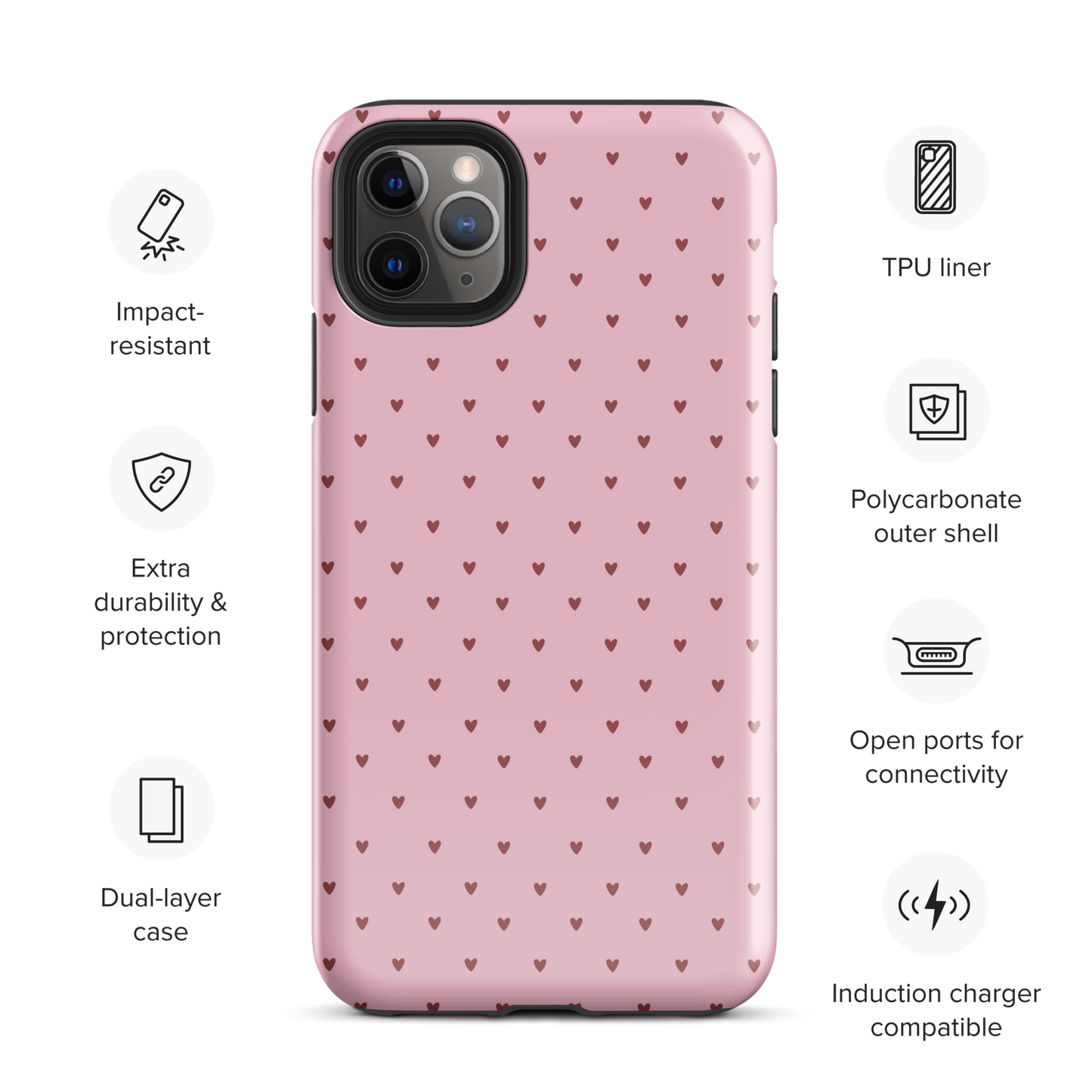 Phone Case for iPhone with heart-dot pattern, offering cute polka-dot style and minimalist charm on a protective cover.