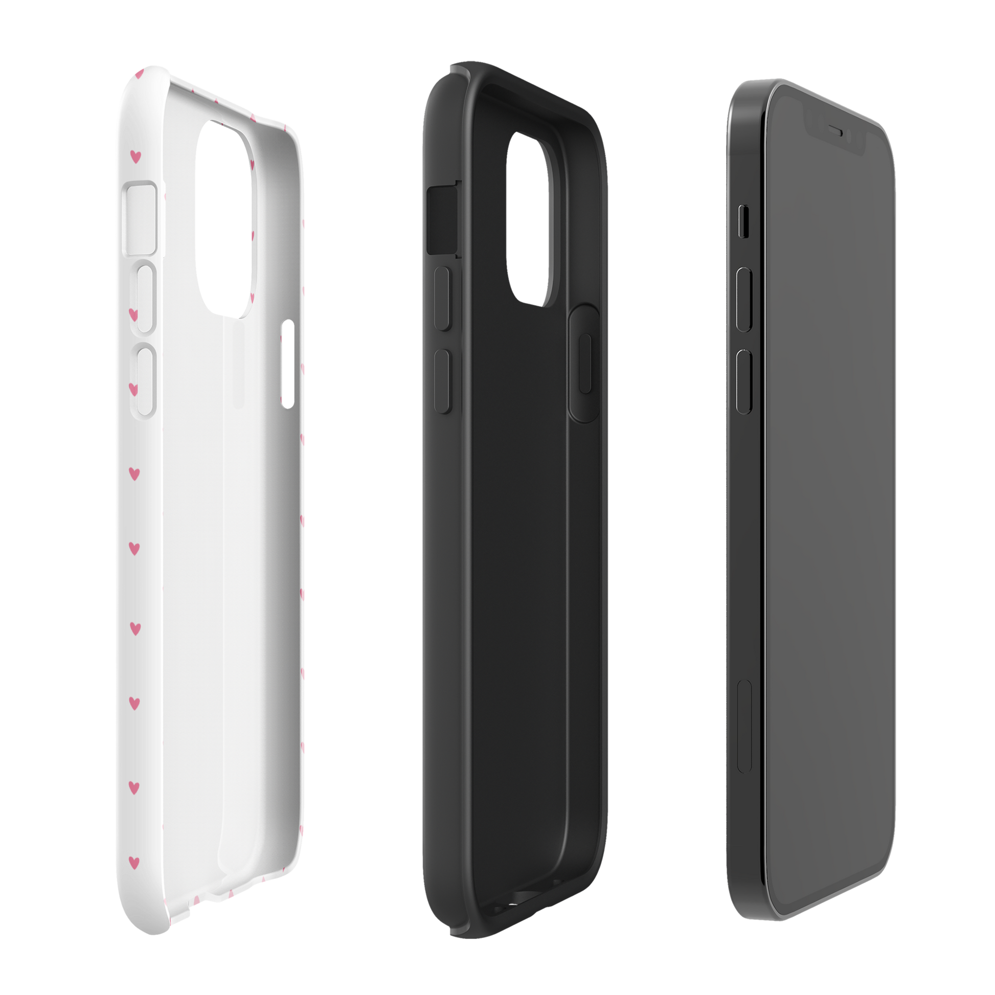 Phone Case for iPhone with Heart-Dot Pattern, featuring a playful polka-dot style with tiny hearts on a white background, minimalist design.