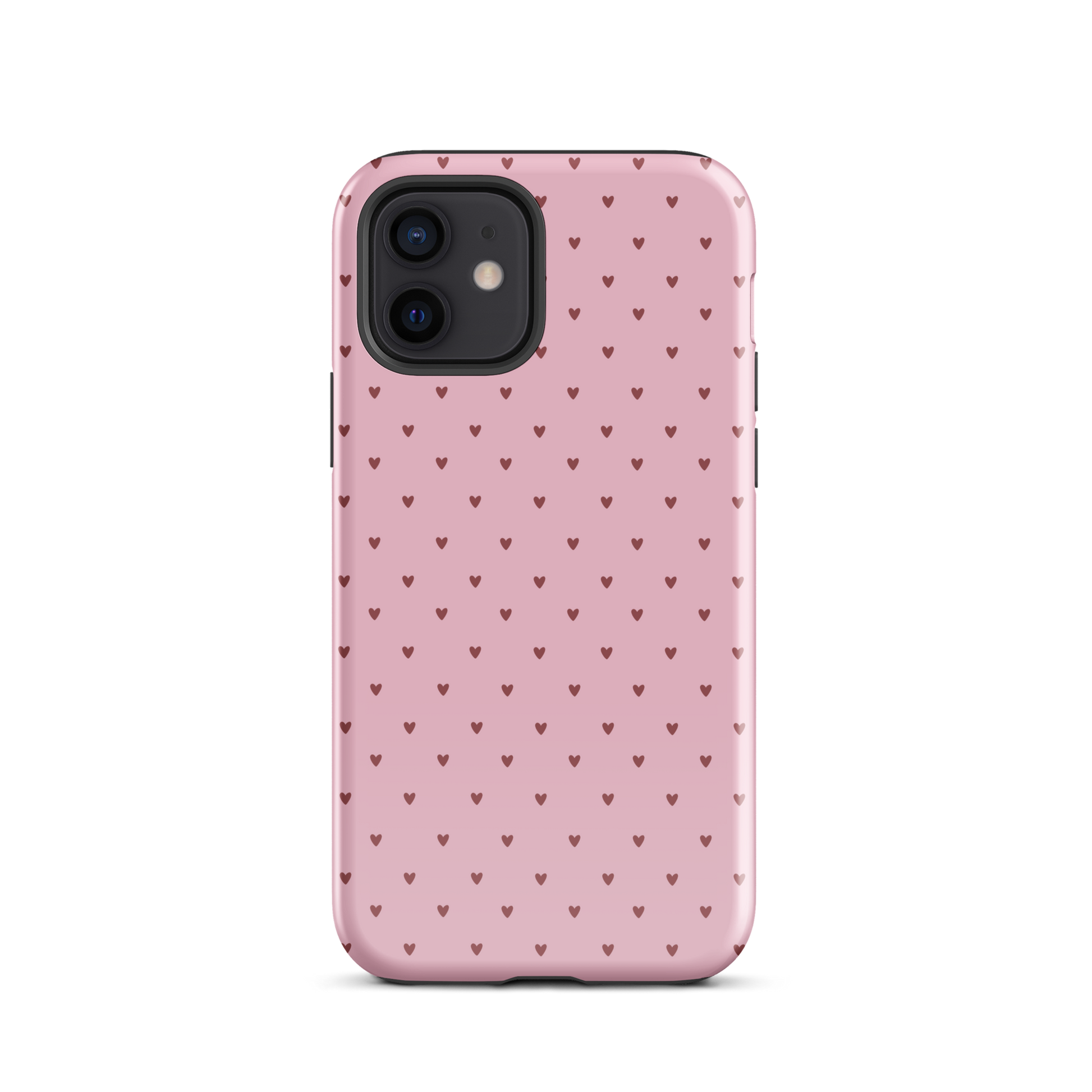 Phone Case with heart-dot pattern in playful polka-dot style for iPhone, featuring pink background and cute heart design