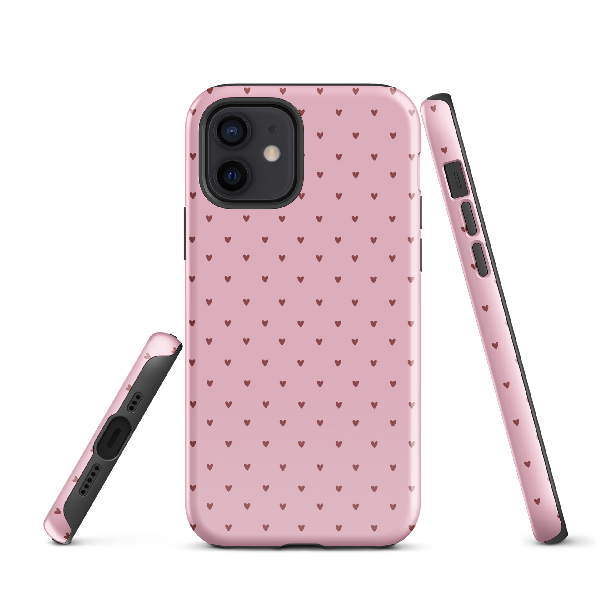 Phone Case for iPhone with heart-dot pattern on pink background, playful and stylish design.