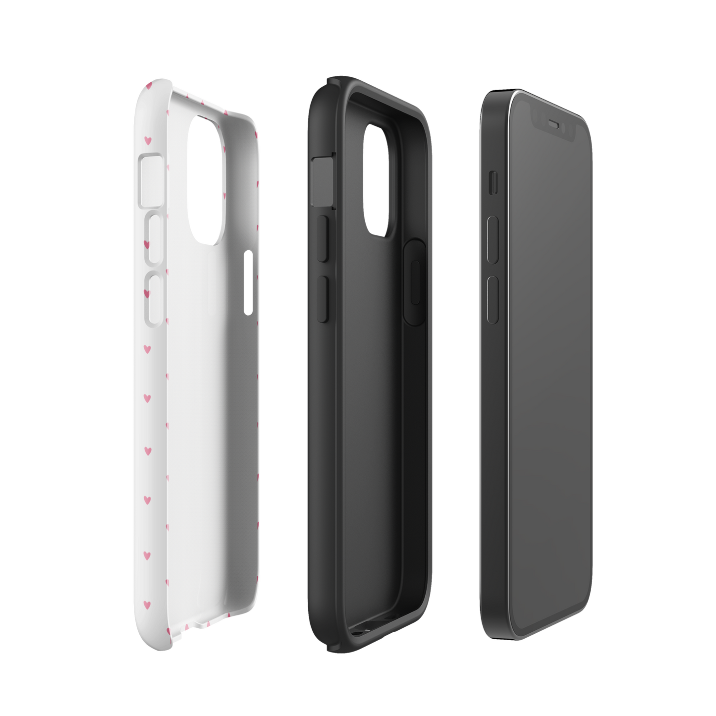 Phone Case for iPhone with Heart-Dot Pattern in three views showcasing playful polka-dot style and modern design.
