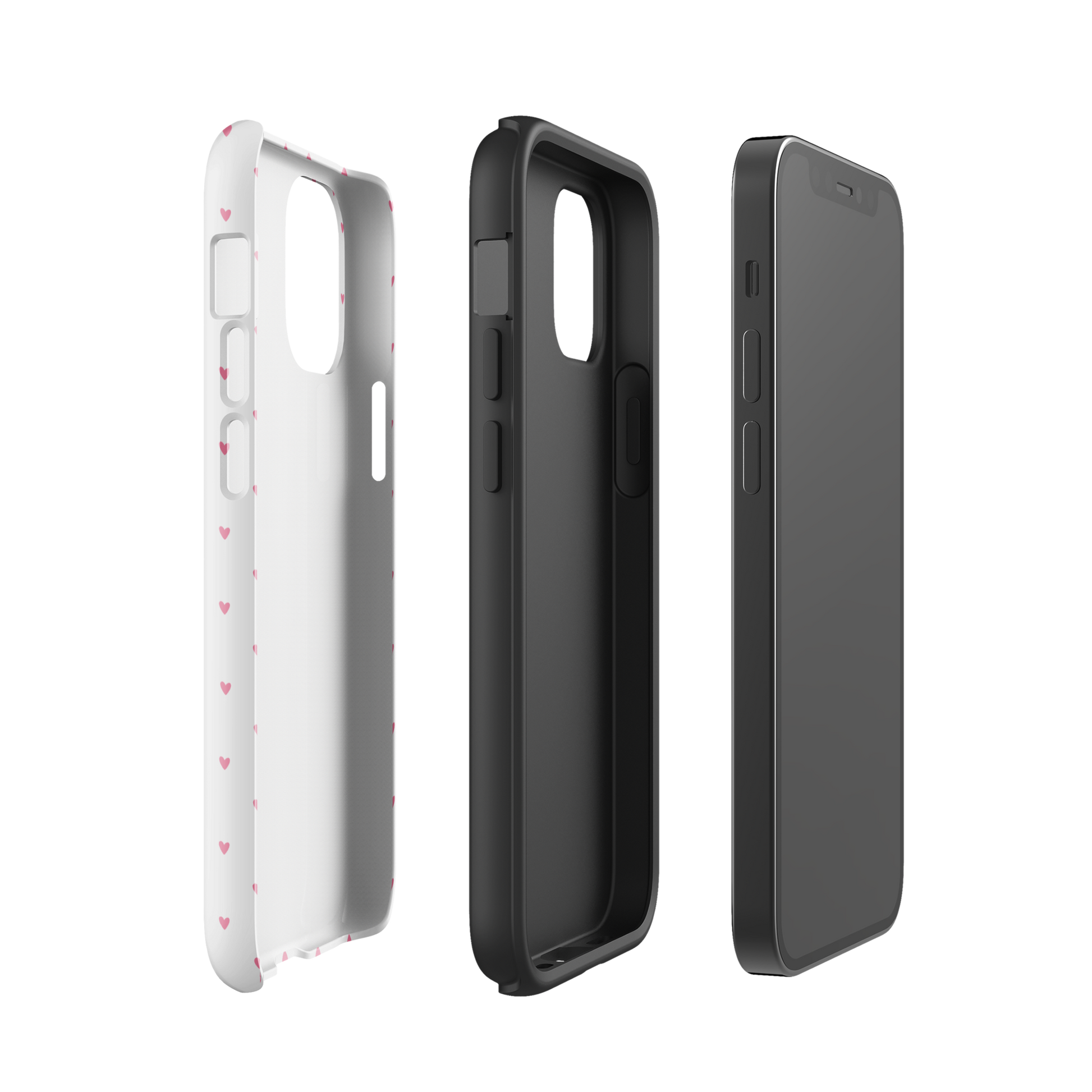 Phone Case for iPhone with Heart-Dot Pattern in three views showcasing playful polka-dot style and modern design.