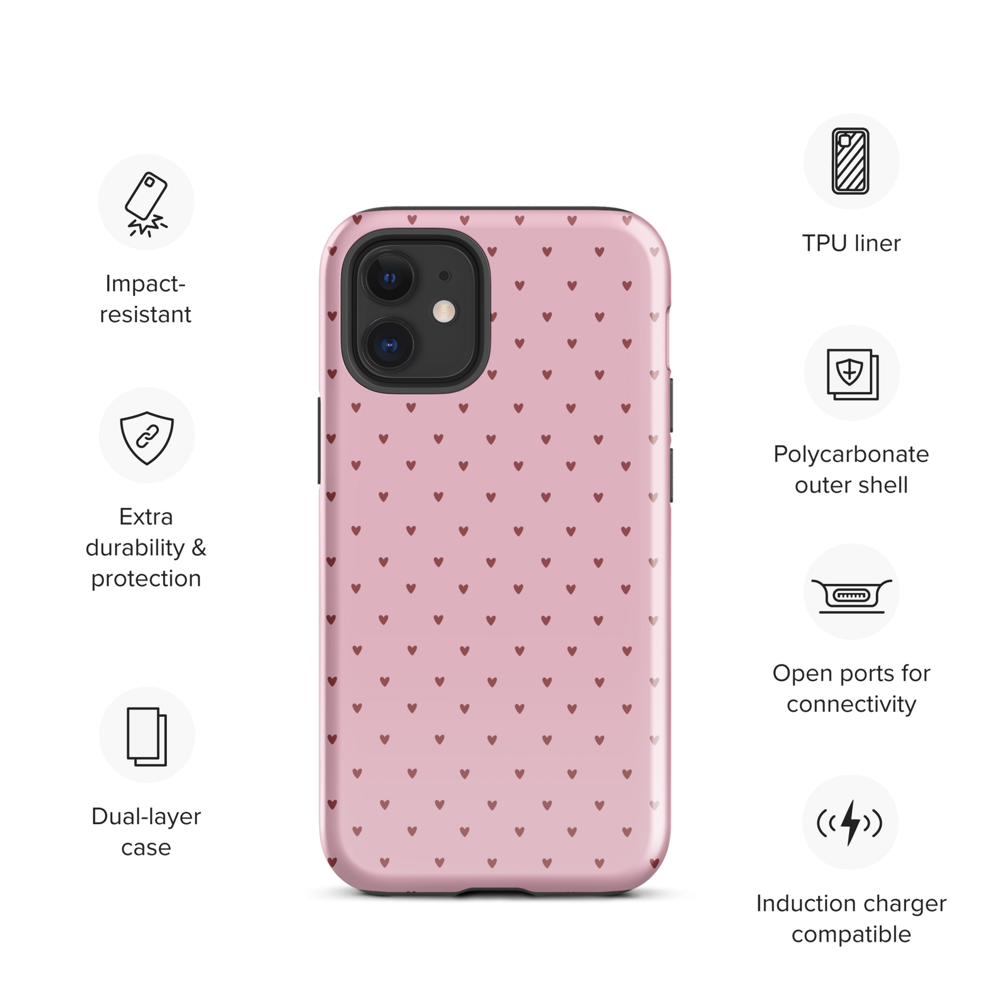 Phone Case for iPhone with Heart-Dot Pattern in playful polka-dot style, showcasing cute hearts on a bold background.