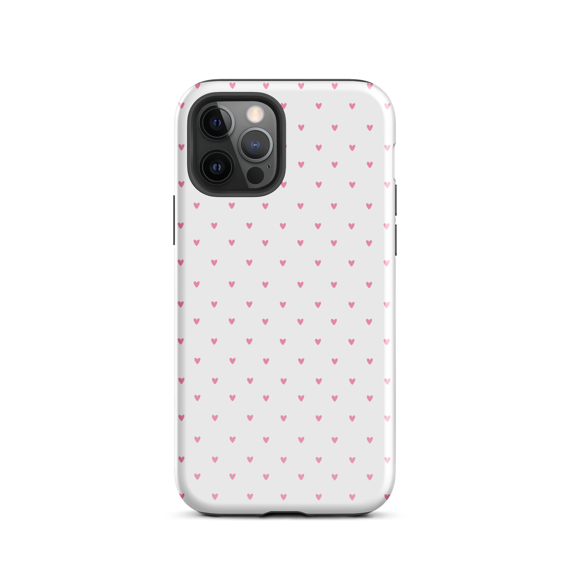 Phone Case for iPhone with heart-dot pattern on a white background, featuring small pink hearts in a playful polka-dot style.
