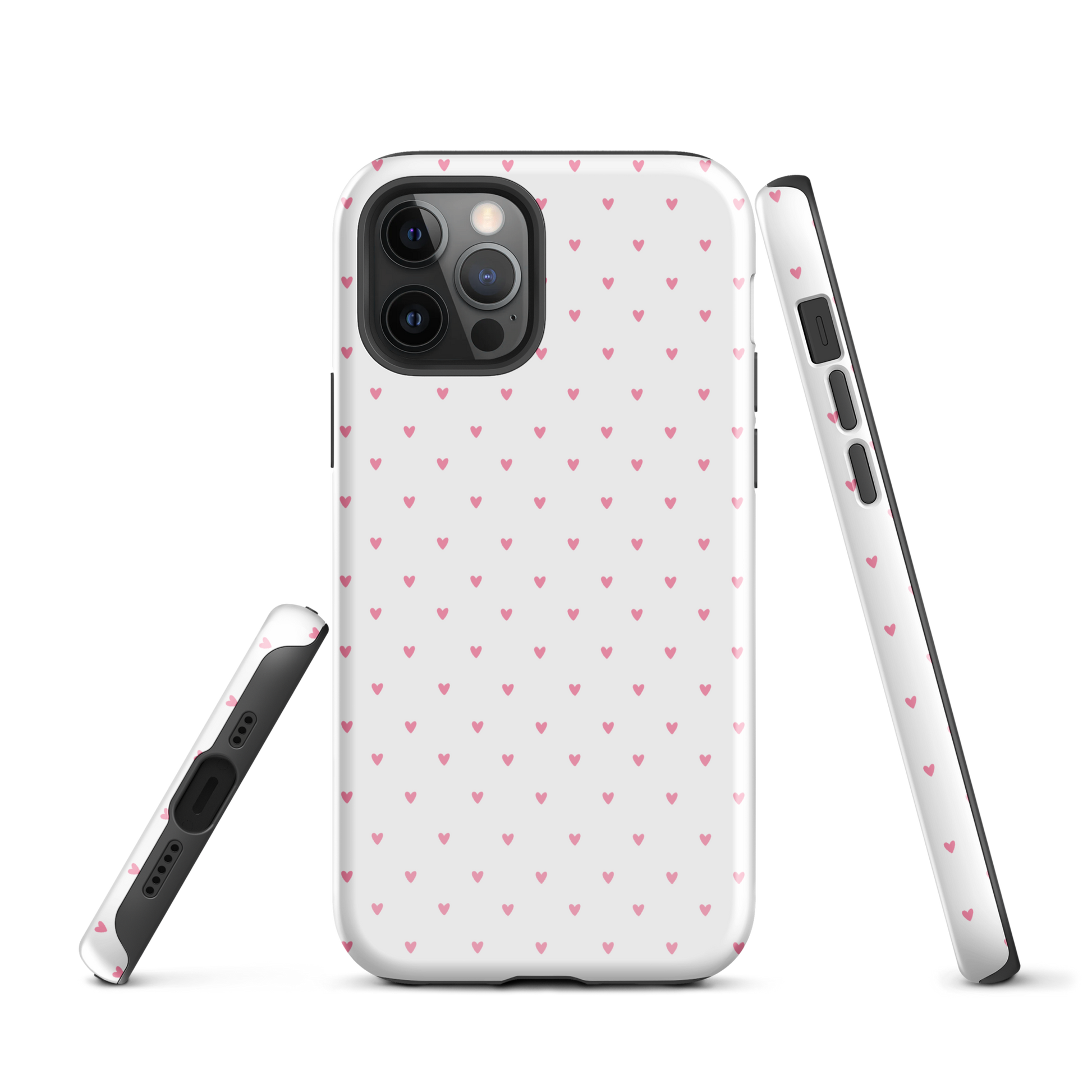 Phone Case for iPhone with heart-dot pattern, displaying playful pink hearts on a bold background, offering a cute and modern style.