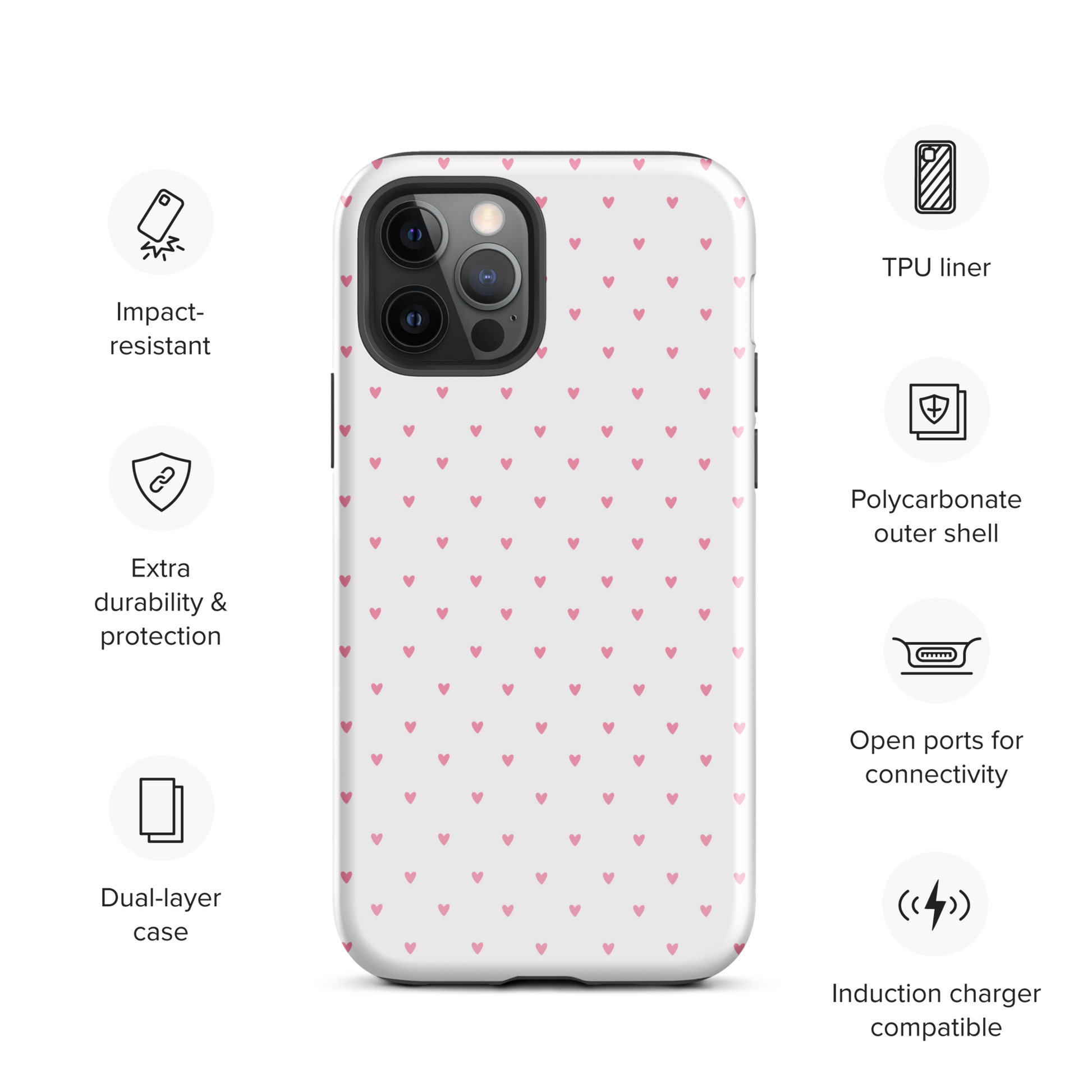 Phone Case for iPhone with Heart-Dot Pattern, featuring playful polka-dot style of tiny hearts on a bold background.