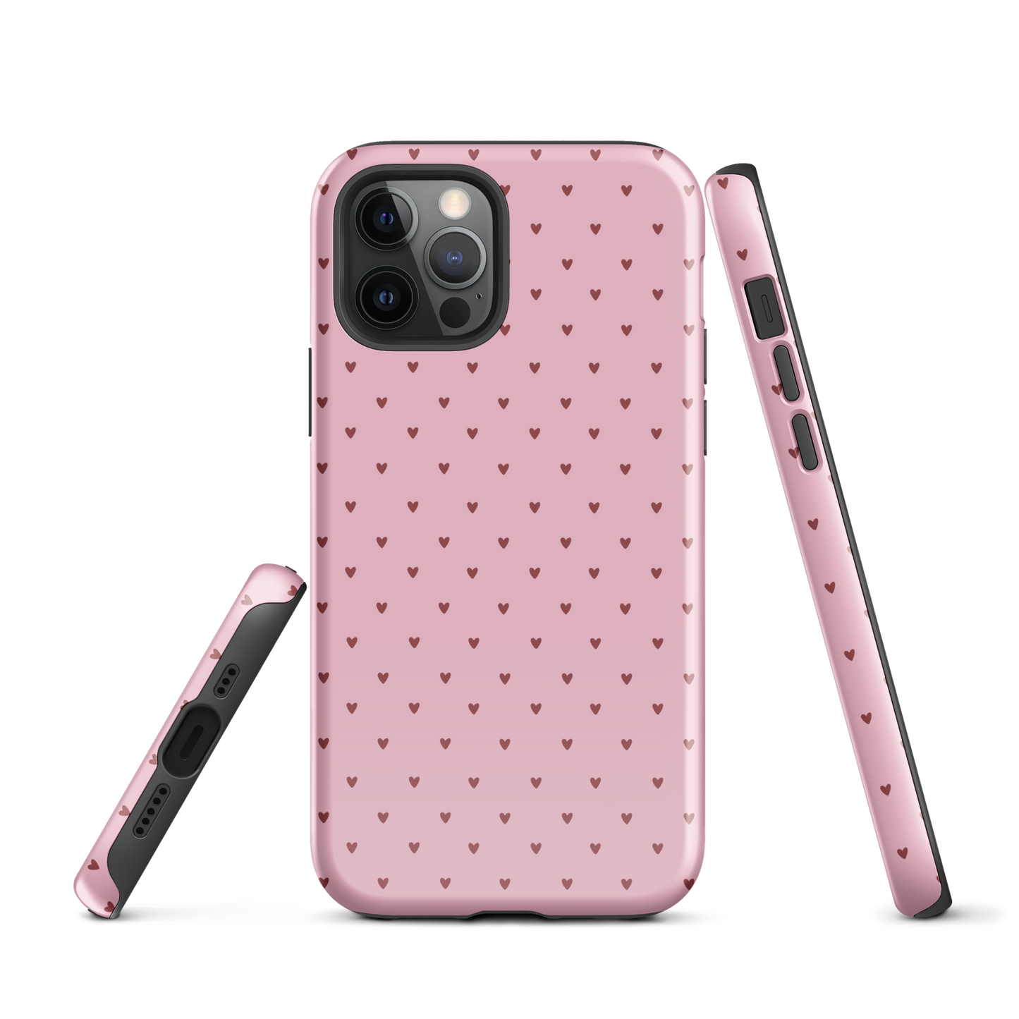 Phone Case for iPhone with heart-dot pattern on pink background, playful and stylish design.