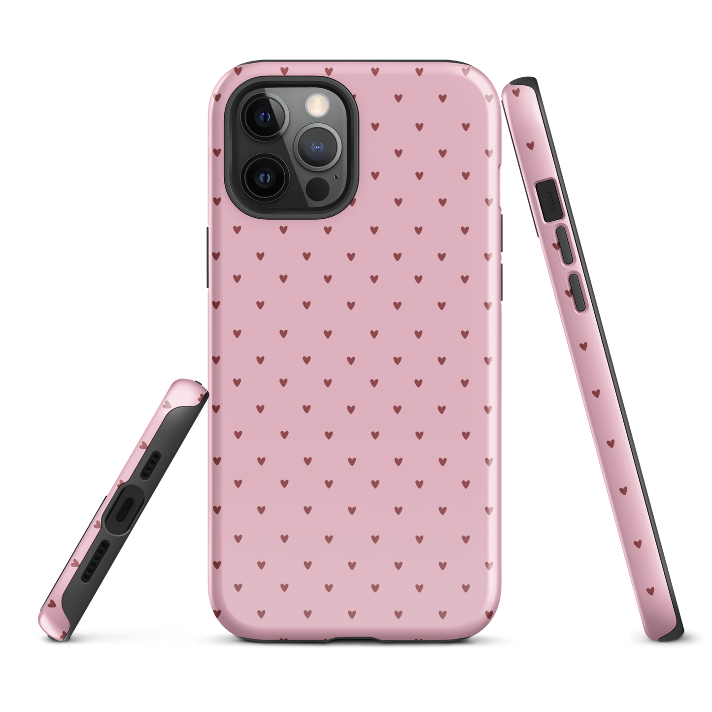 Phone Case for iPhone with heart-dot pattern, pink background, playful and stylish design, minimalist yet full of personality.