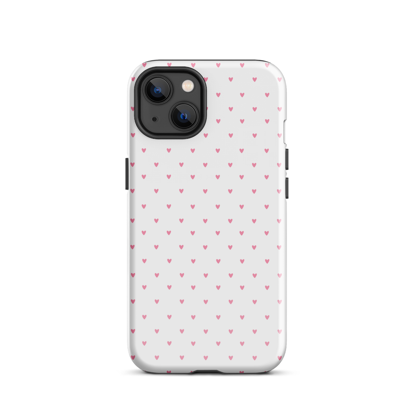 Phone Case for iPhone with heart-dot pattern, featuring cute pink hearts on a white background for a stylish and playful look.