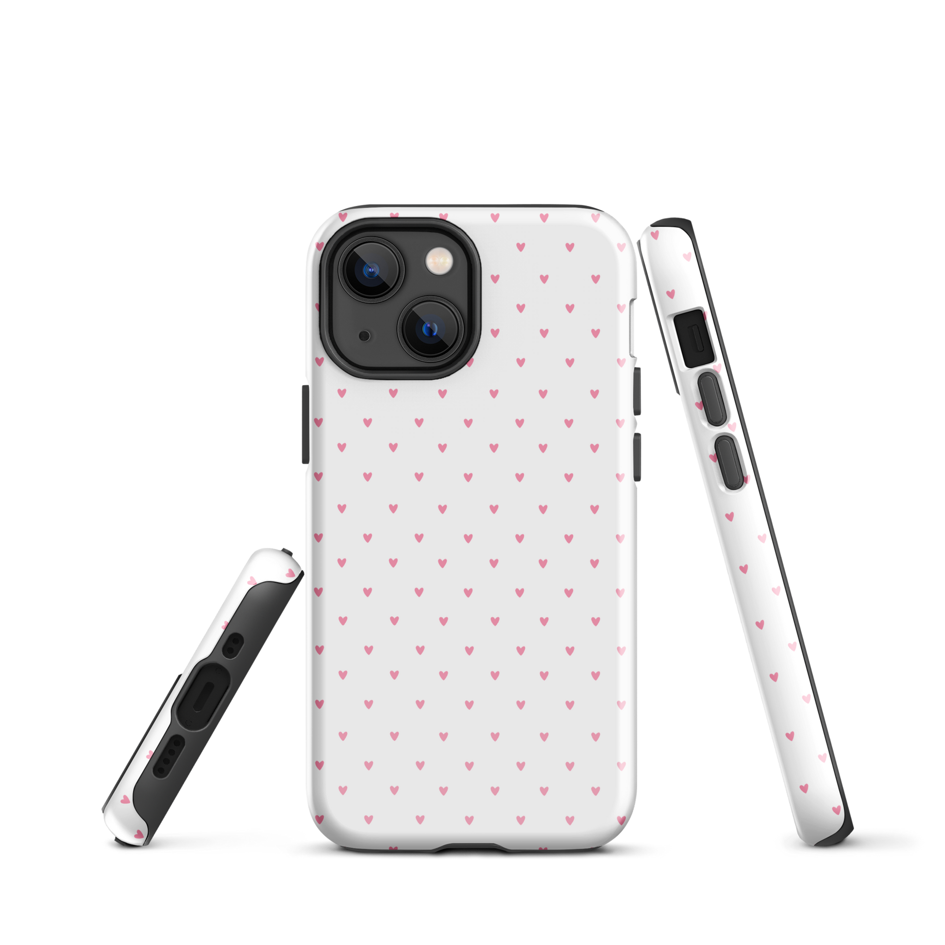 Phone Case for iPhone with heart-dot pattern, showcasing cute and modern design with tiny heart shapes on a bold background.