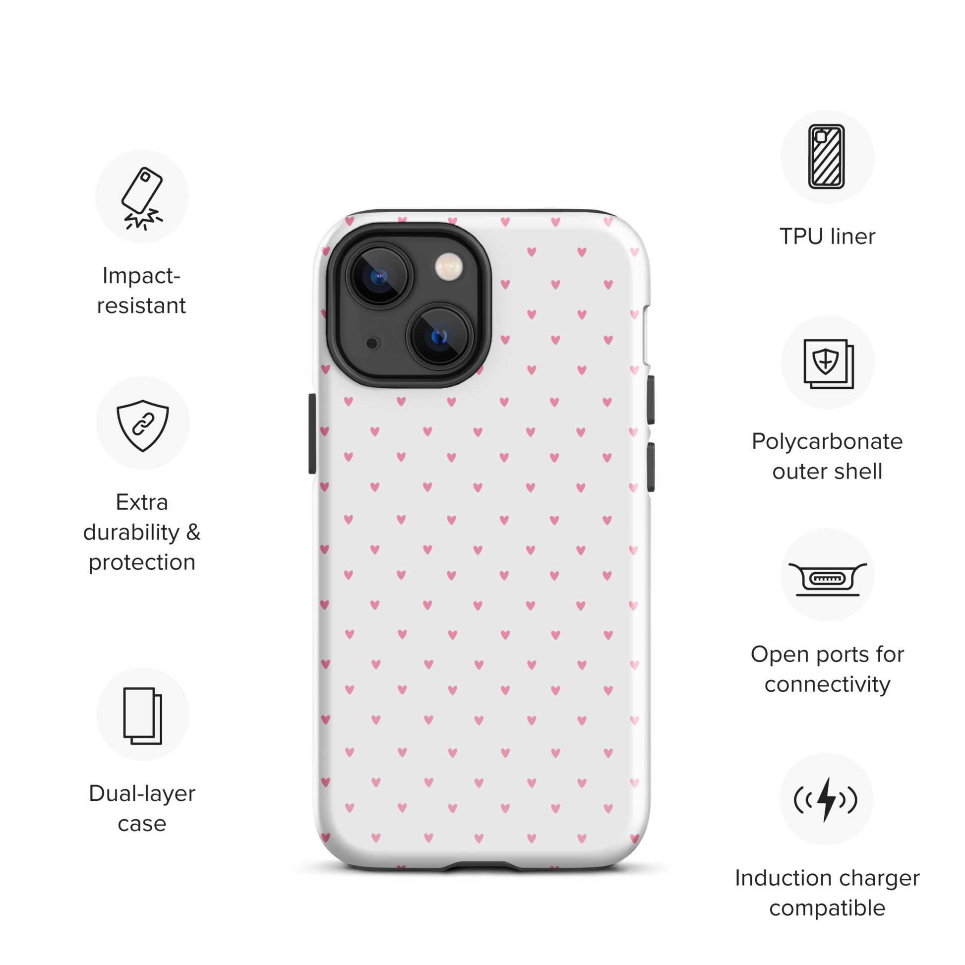 Phone Case for iPhone with heart-dot pattern, featuring playful polka-dot style and minimalist charm on a bold background.