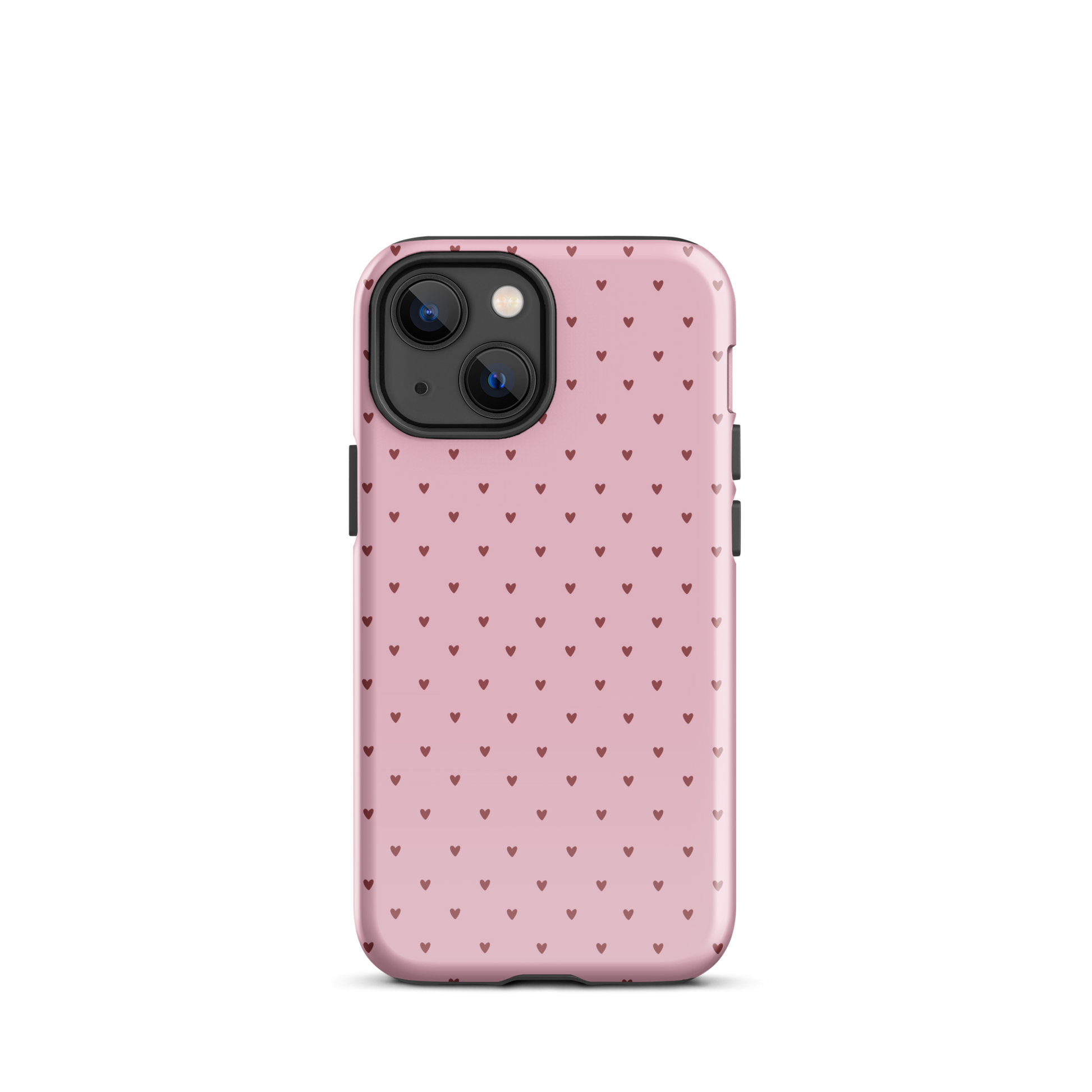 Phone Case for iPhone with Heart-Dot Pattern in playful polka-dot style on a pink background, stylish and minimalist design.