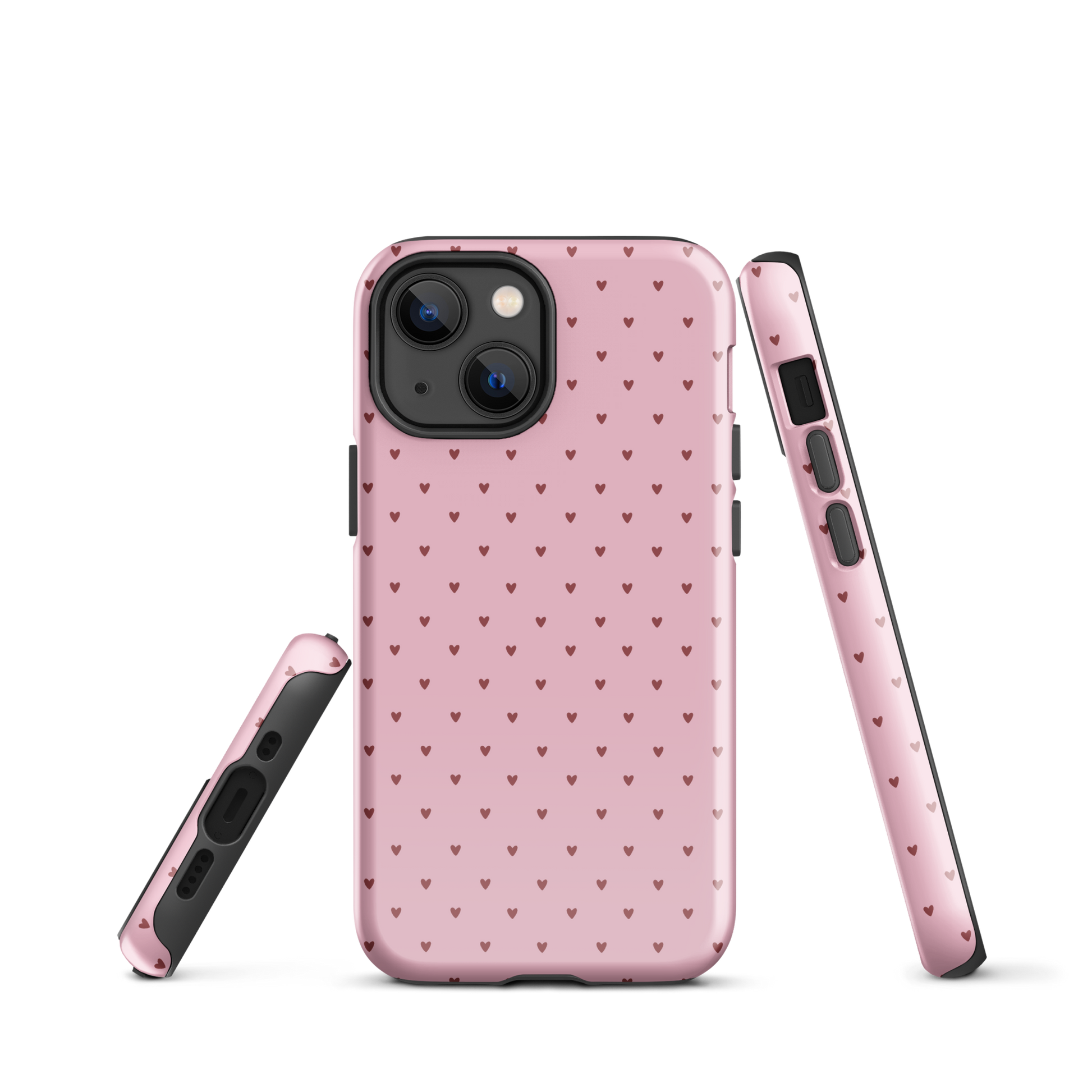 Phone Case with heart-dot pattern for iPhone, pink background, cute and stylish design.