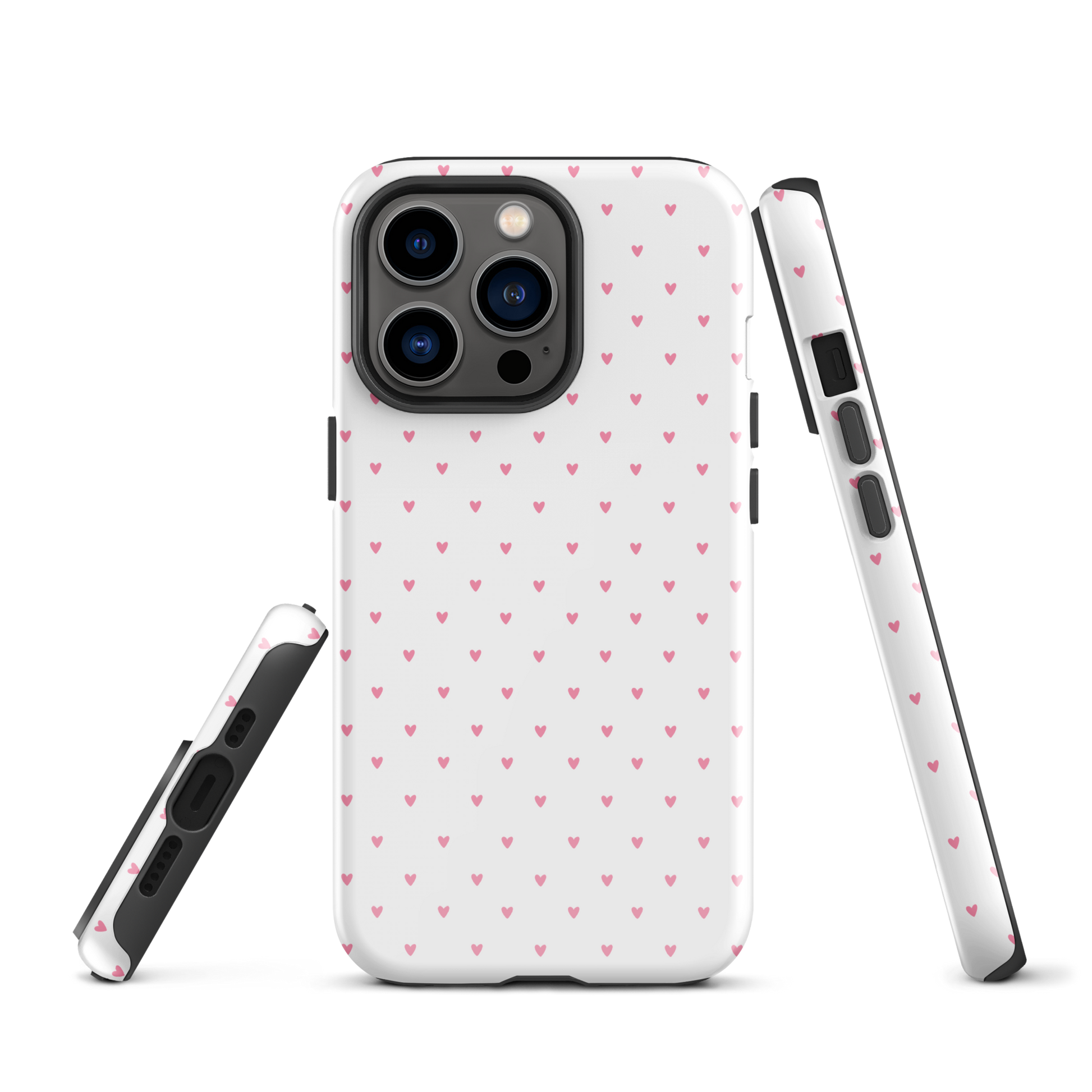 Phone Case for iPhone with heart-dot pattern, featuring playful pink hearts on a bold background. Stylish and modern design.