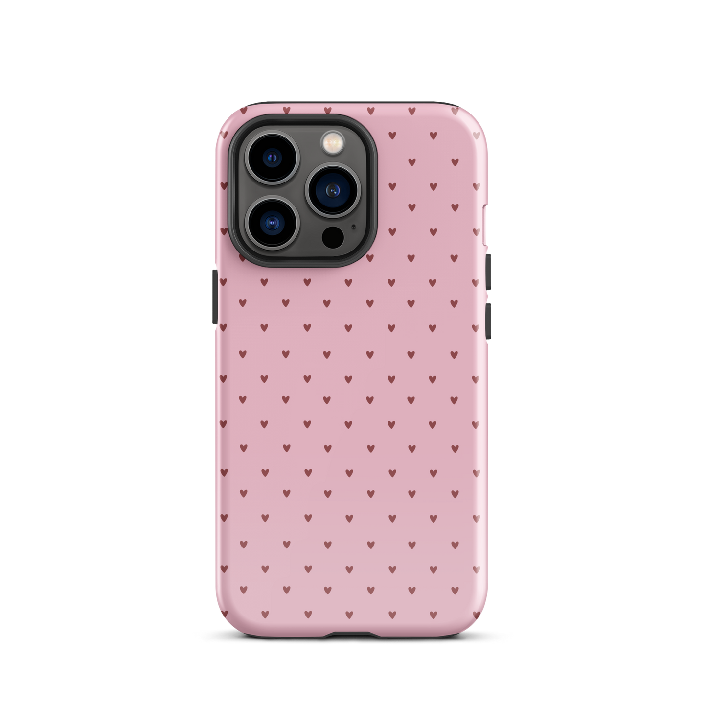 Phone Case with heart-dot pattern for iPhone, playful polka-dot style on pink background, cute and modern design accessory