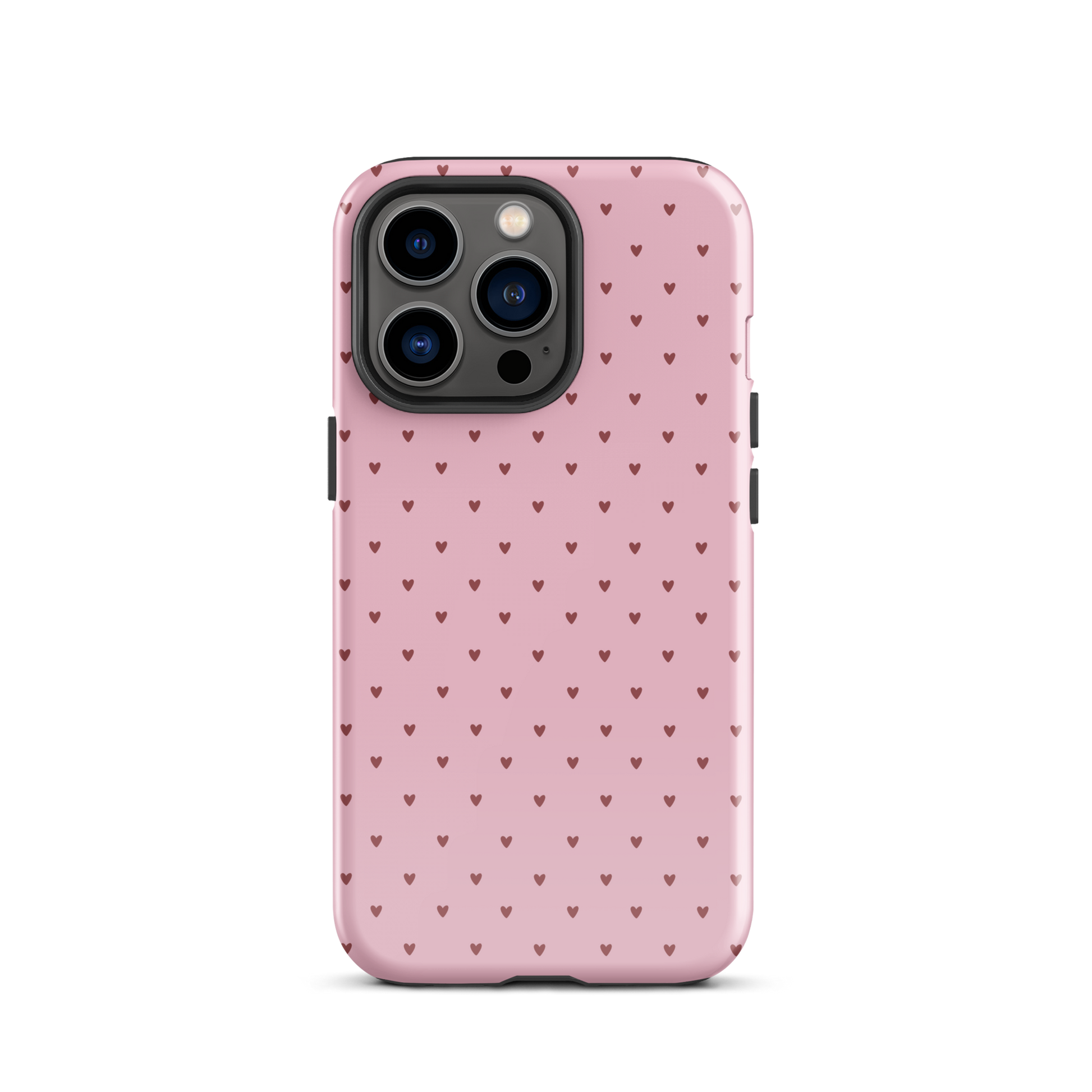 Phone Case with heart-dot pattern for iPhone, playful polka-dot style on pink background, cute and modern design accessory