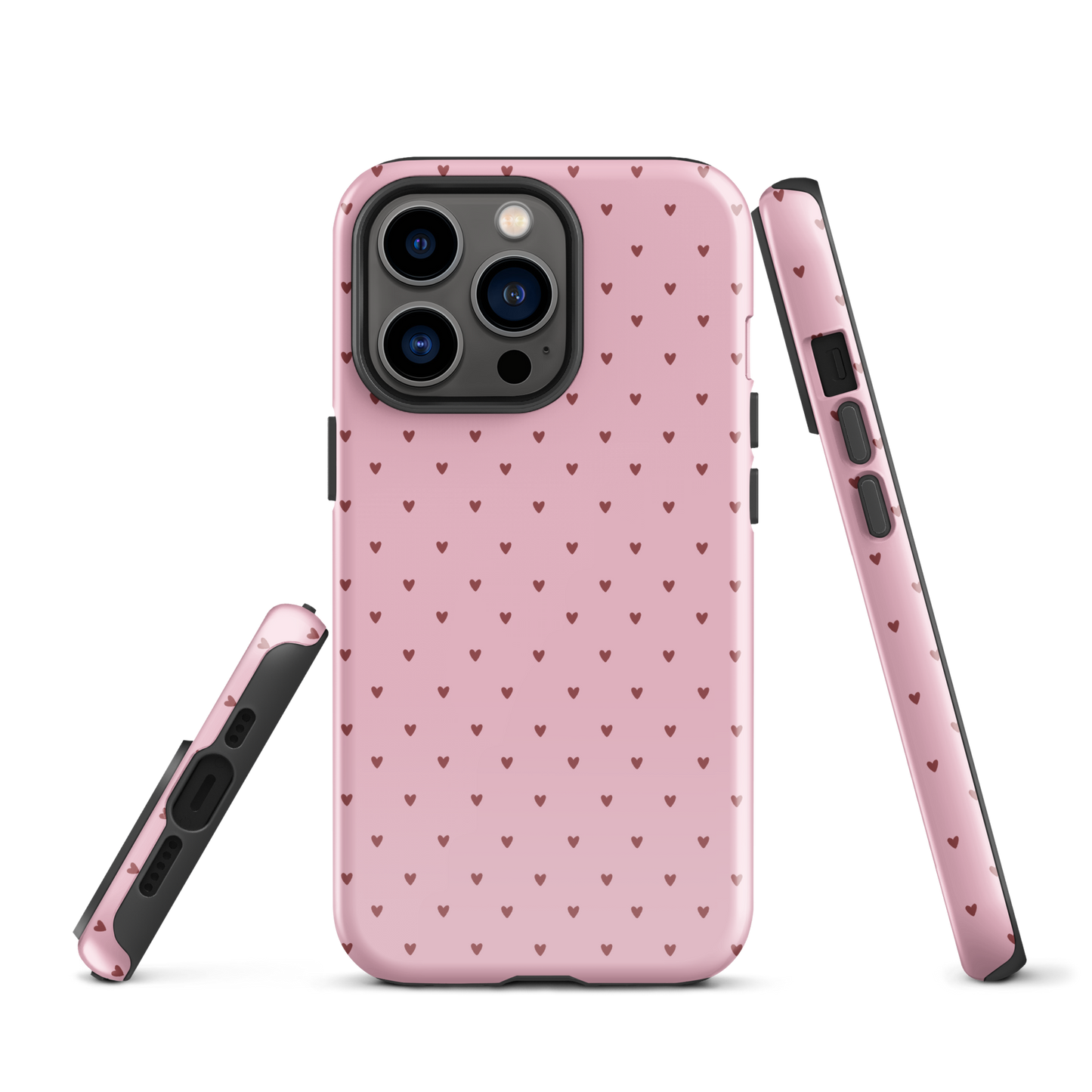 Phone Case for iPhone with playful heart-dot pattern in pink, stylish polka-dot style.