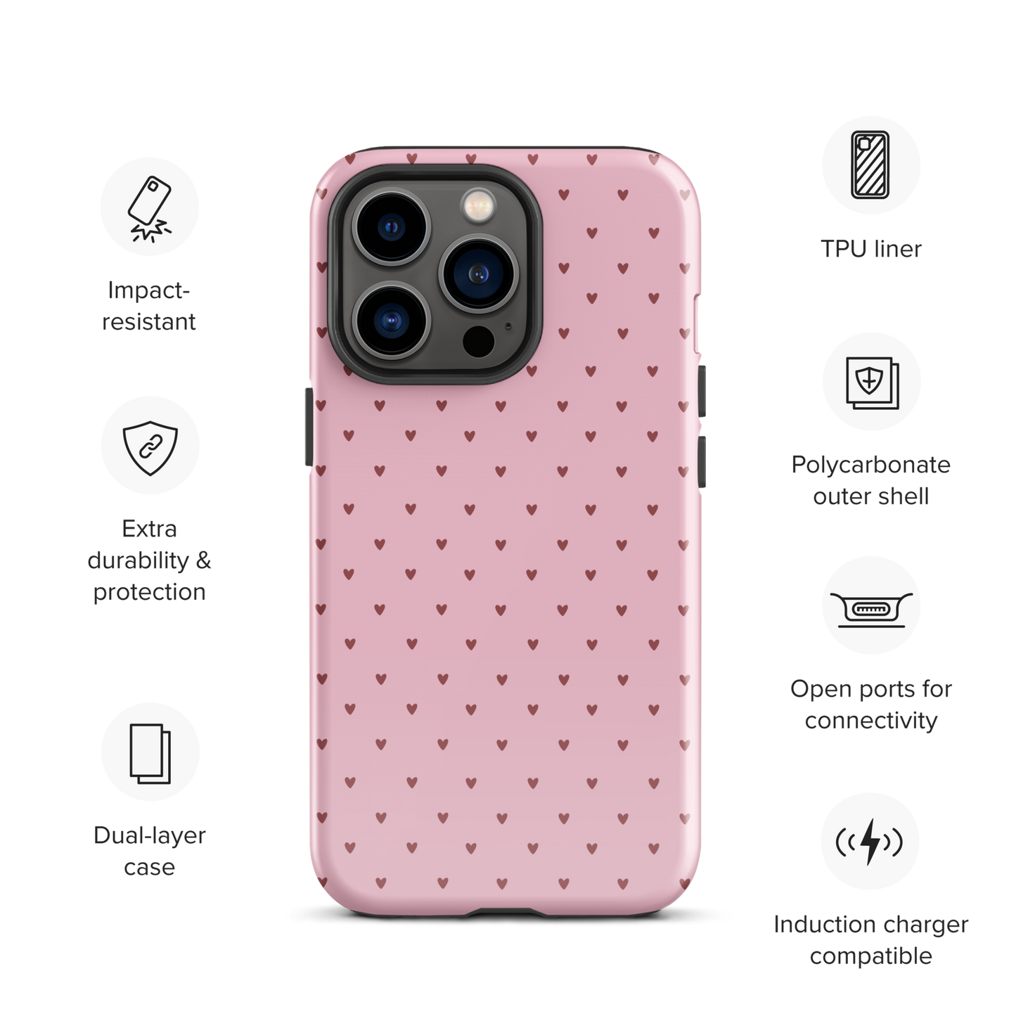 Phone Case for iPhone with heart-dot pattern, offering a playful polka-dot style and minimalist charm, perfect for added personality.