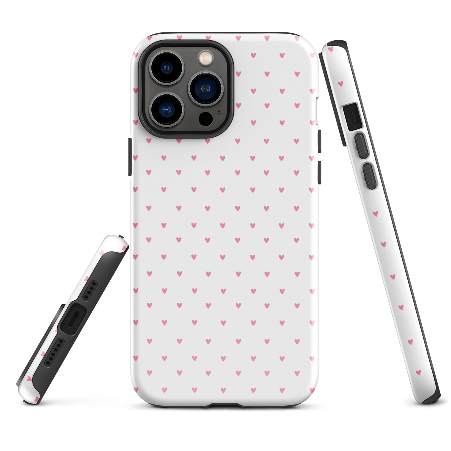 Phone Case for iPhone with heart-dot pattern combining minimalist design and playful style on a bold background.