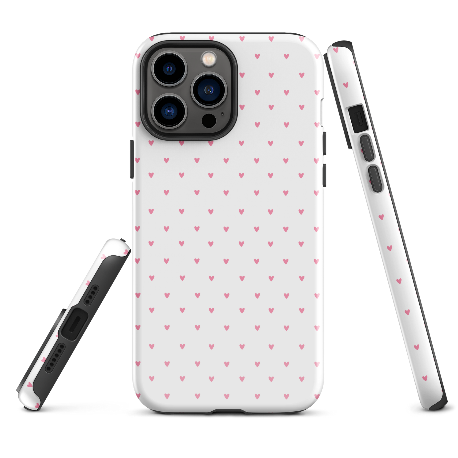Phone Case for iPhone with heart-dot pattern combining minimalist design and playful style on a bold background.