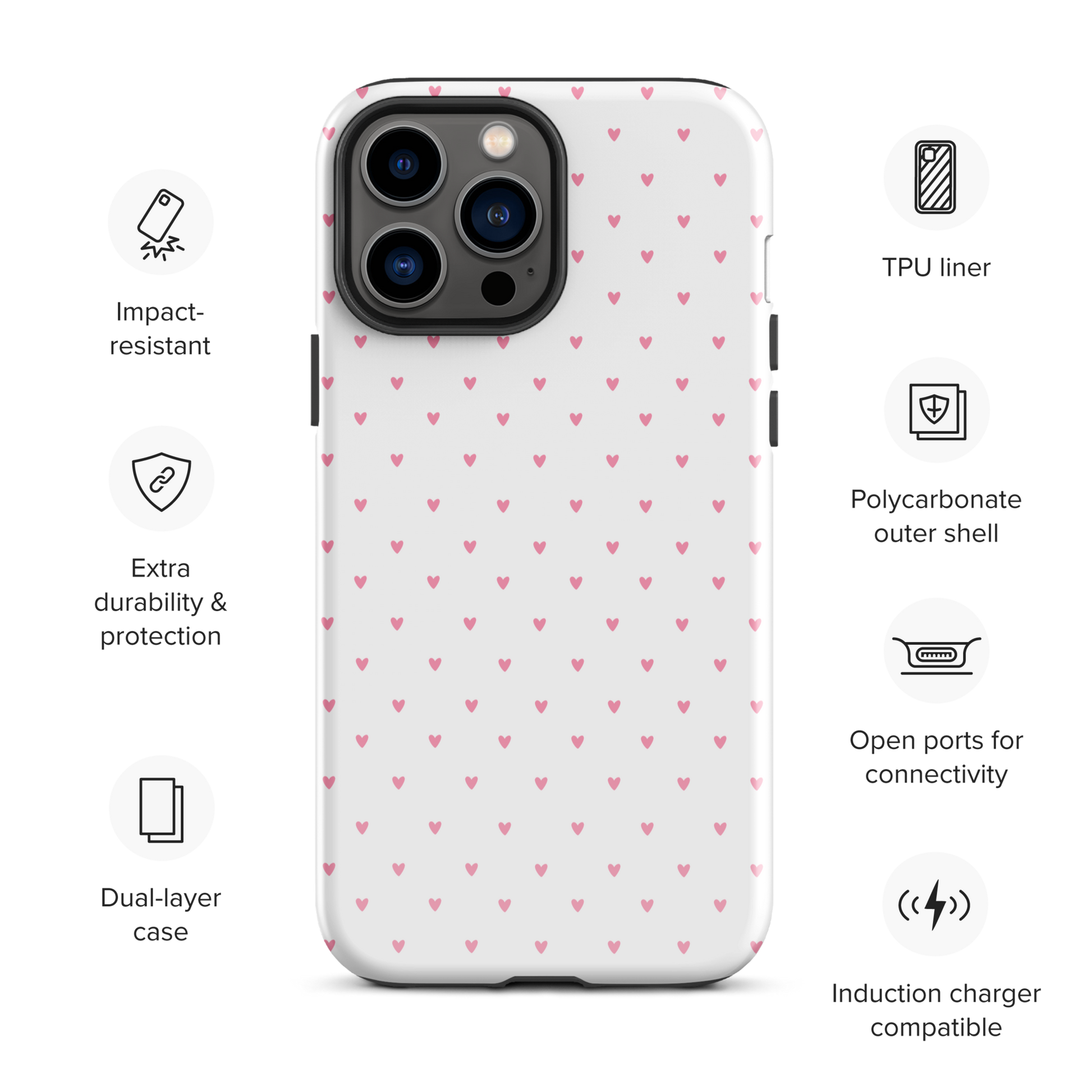 Phone Case for iPhone with heart-dot pattern, combining playful polka-dot style with modern and cute minimalist design.