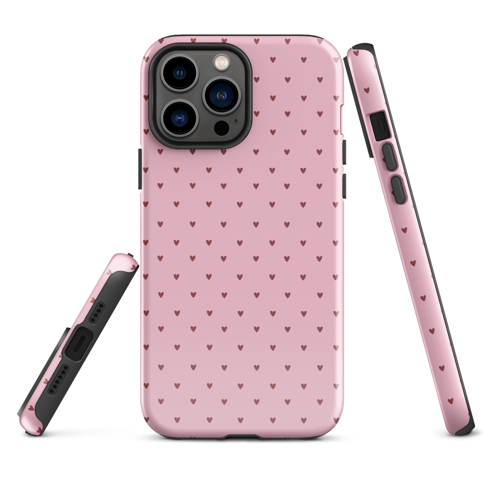 Phone Case for iPhone with heart-dot pattern, featuring tiny hearts on a pink background. Cute and modern polka-dot style design.