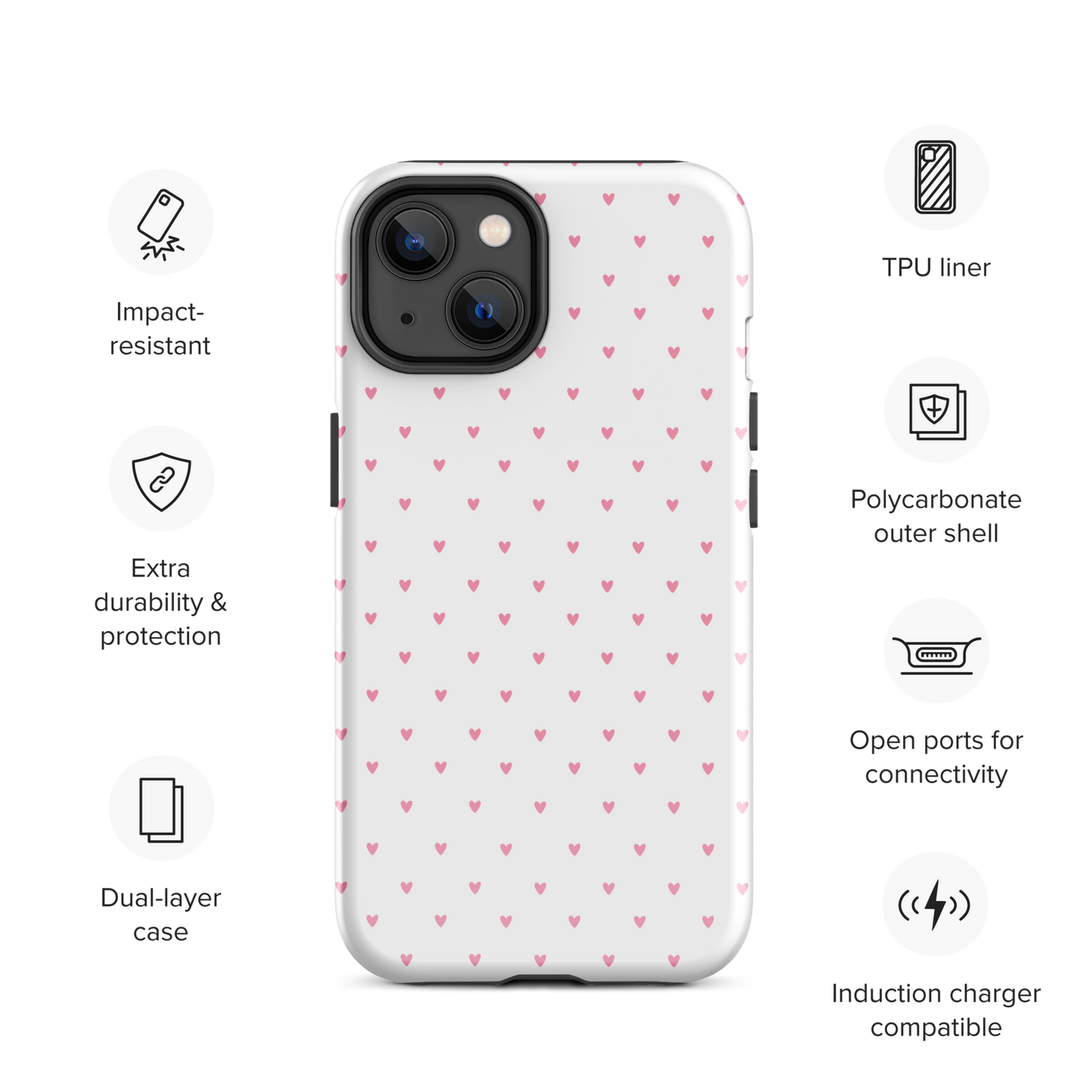 Phone Case for iPhone with Heart-Dot Pattern on Bold Background