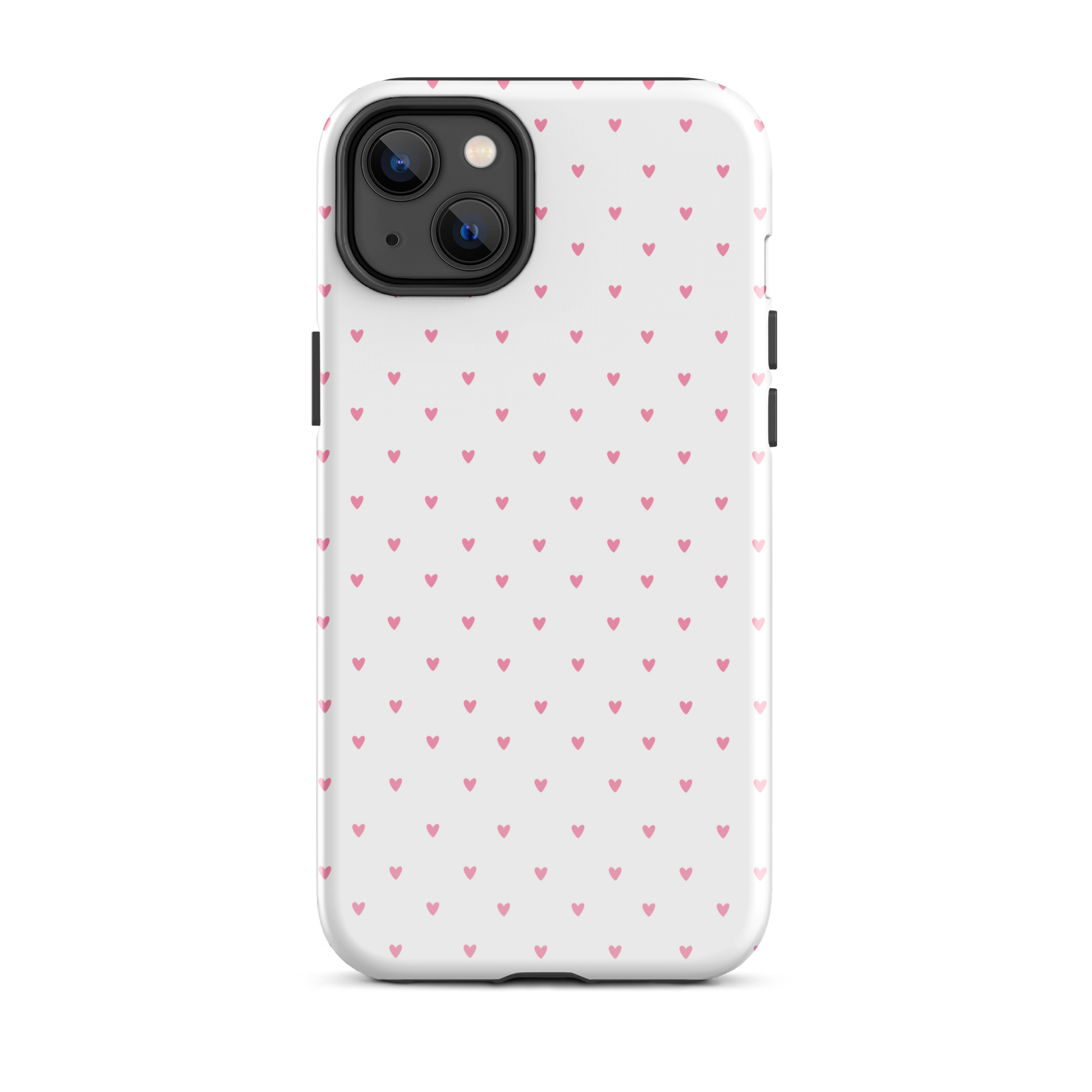 Phone Case for iPhone with Heart‑Dot Pattern, playful polka‑dot style, minimalist design, cute hearts on a bold background.