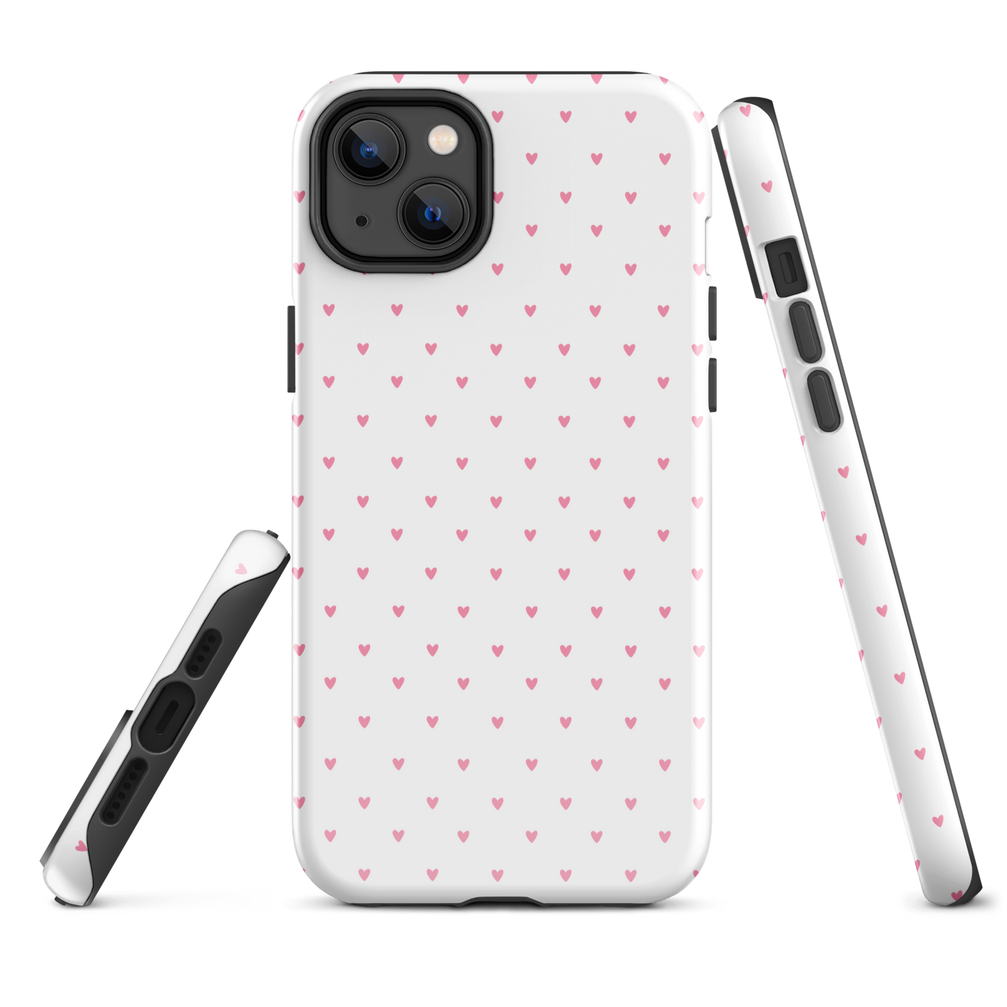 Phone Case for iPhone with heart-dot pattern on bold background, showcasing a playful and modern style with tiny hearts dancing across it.