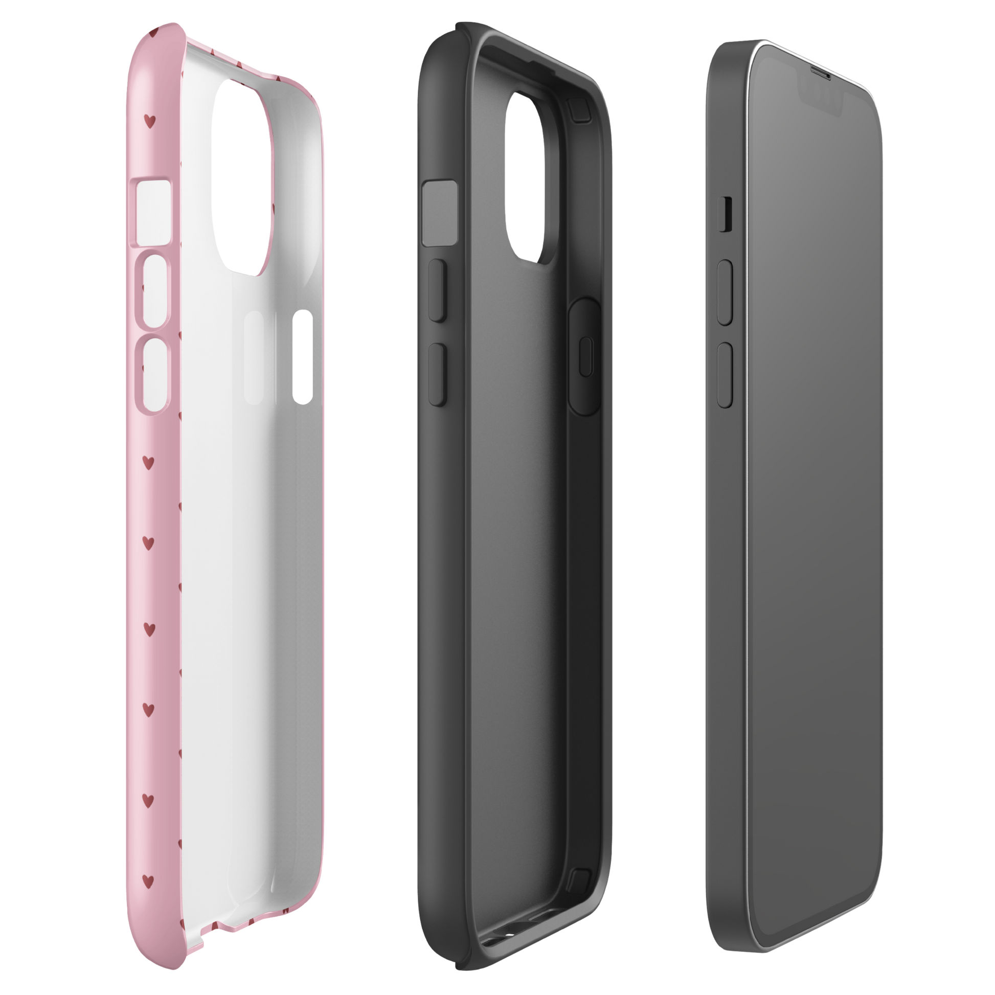 Phone Case for iPhone with heart-dot pattern and bold design in pink and black