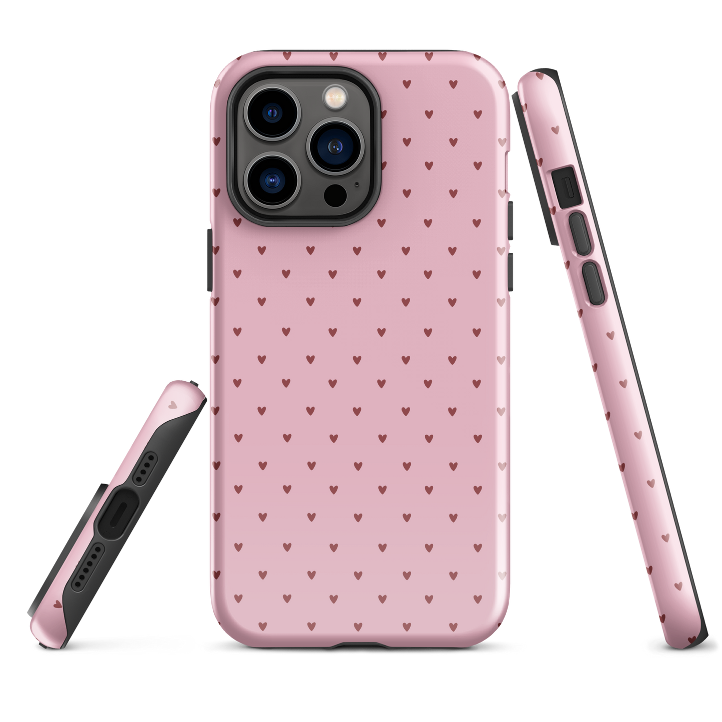 Phone Case for iPhone with heart-dot pattern in playful polka-dot style, perfect blend of modern and cute with tiny hearts on pink background