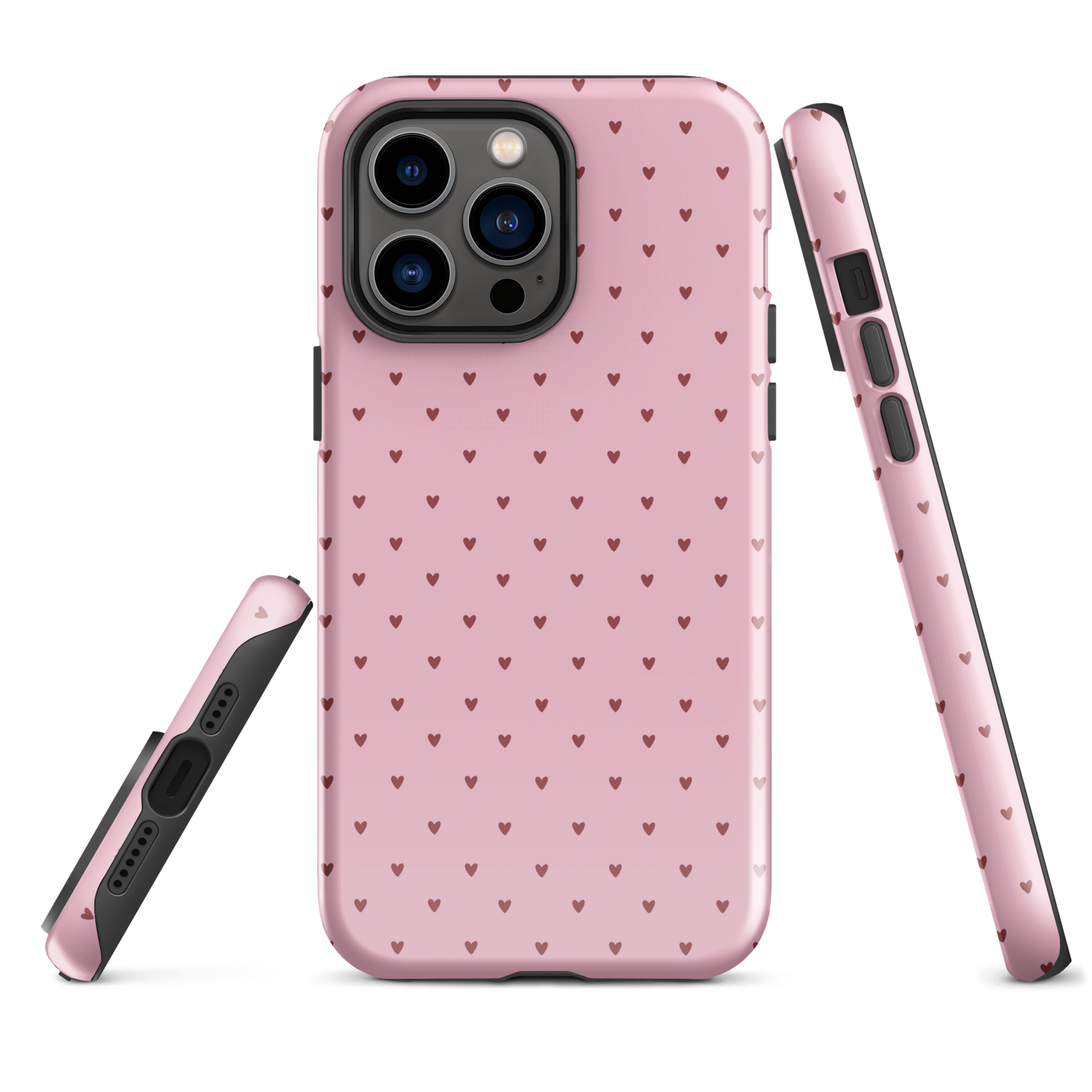 Phone Case for iPhone with heart-dot pattern in playful polka-dot style, perfect blend of modern and cute with tiny hearts on pink background