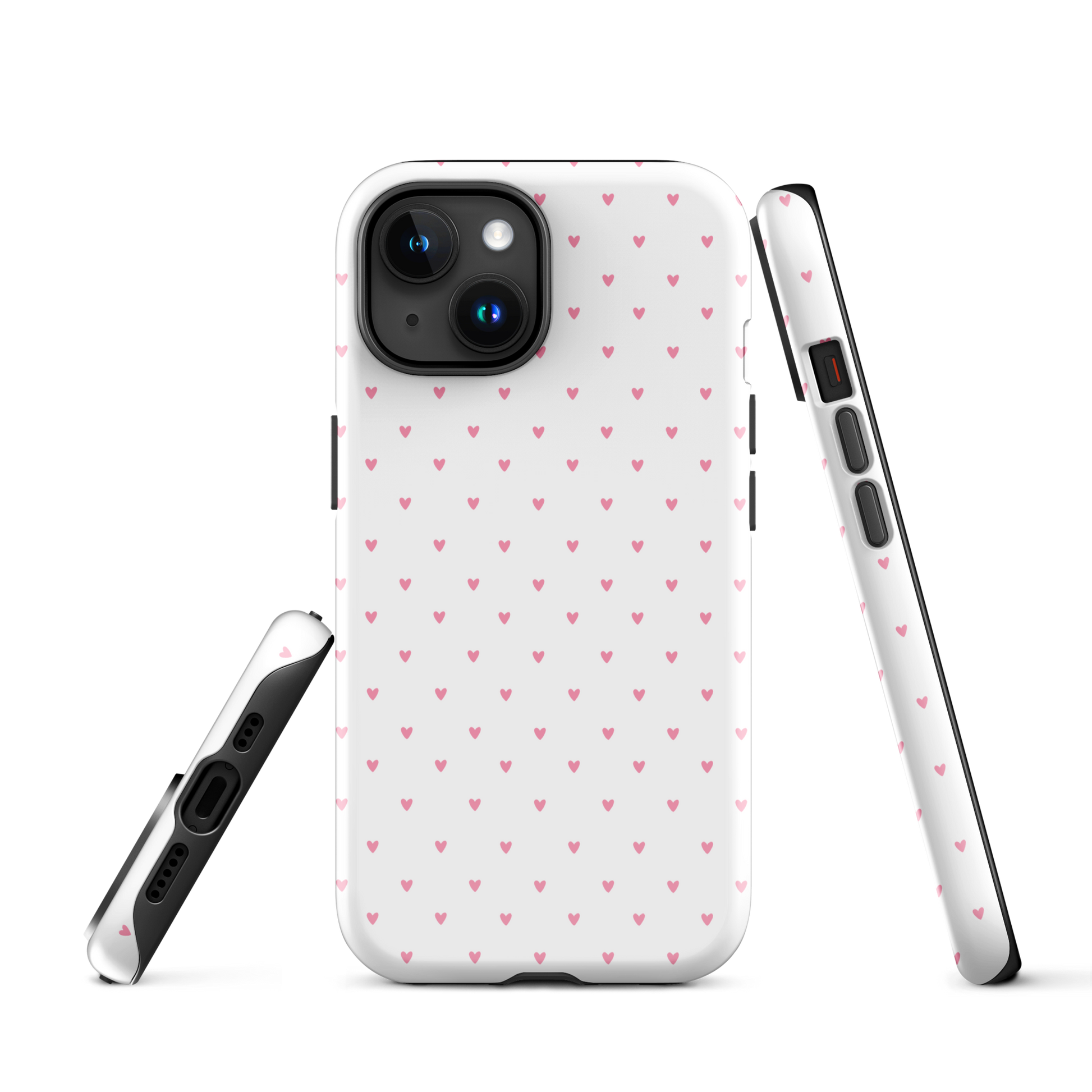 Phone Case for iPhone with heart-dot pattern, combining minimalist style with playful charm on a bold background.
