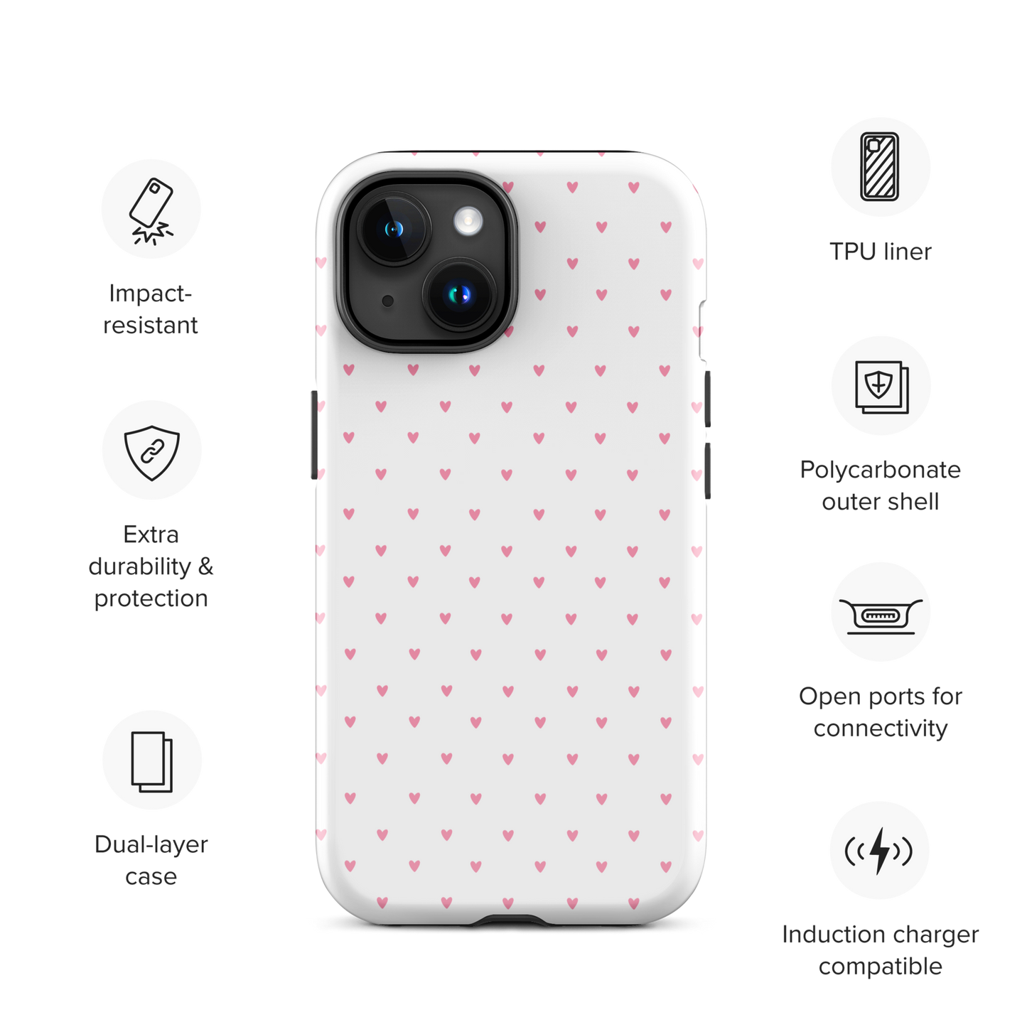 Phone Case for iPhone with Heart‑Dot Pattern, playful and stylish polka‑dot style, minimalist and full of personality.