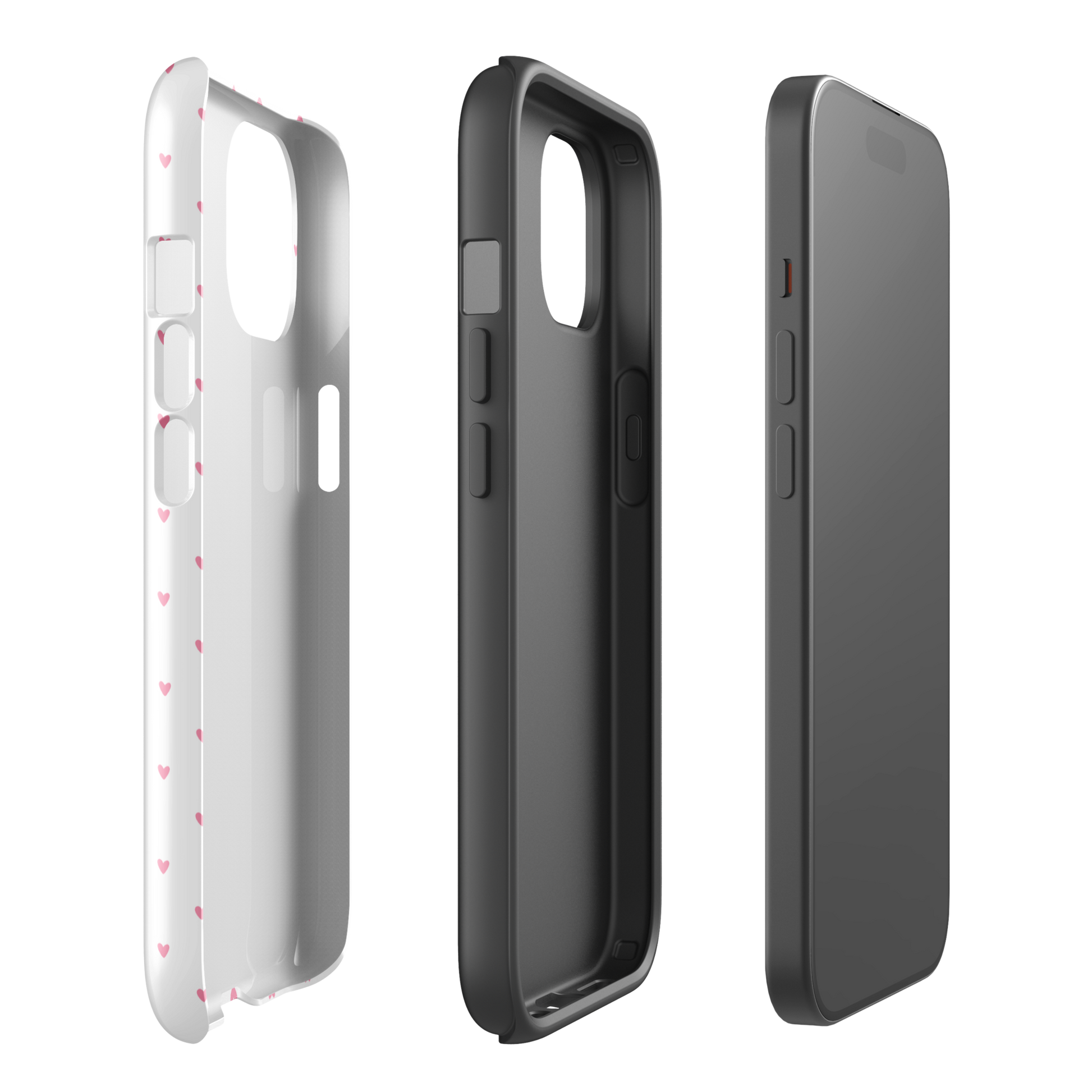 Phone Case for iPhone with playful heart-dot polka design, showcasing front and side views of classic style and modern charm.
