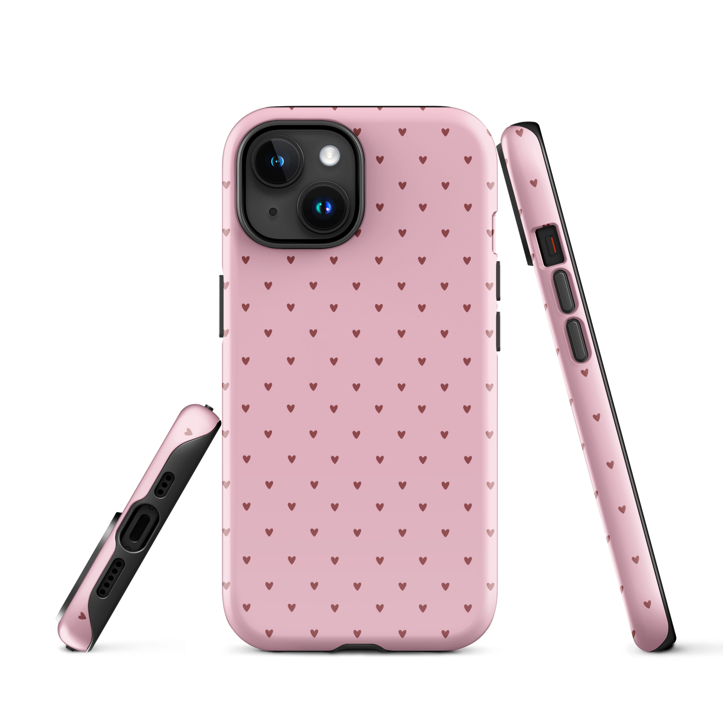 Phone Case for iPhone with heart-dot pattern, playful polka-dot style, pink background, featuring tiny hearts for modern charm.