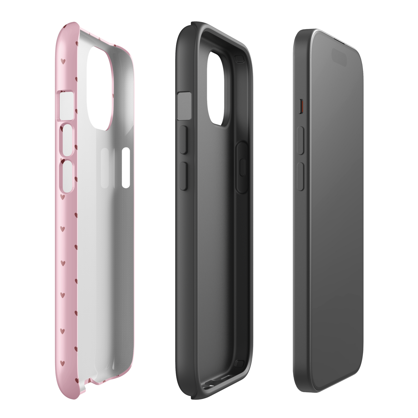 Phone Case for iPhone with playful heart-dot pattern in sleek pink design featuring minimalist and modern style.