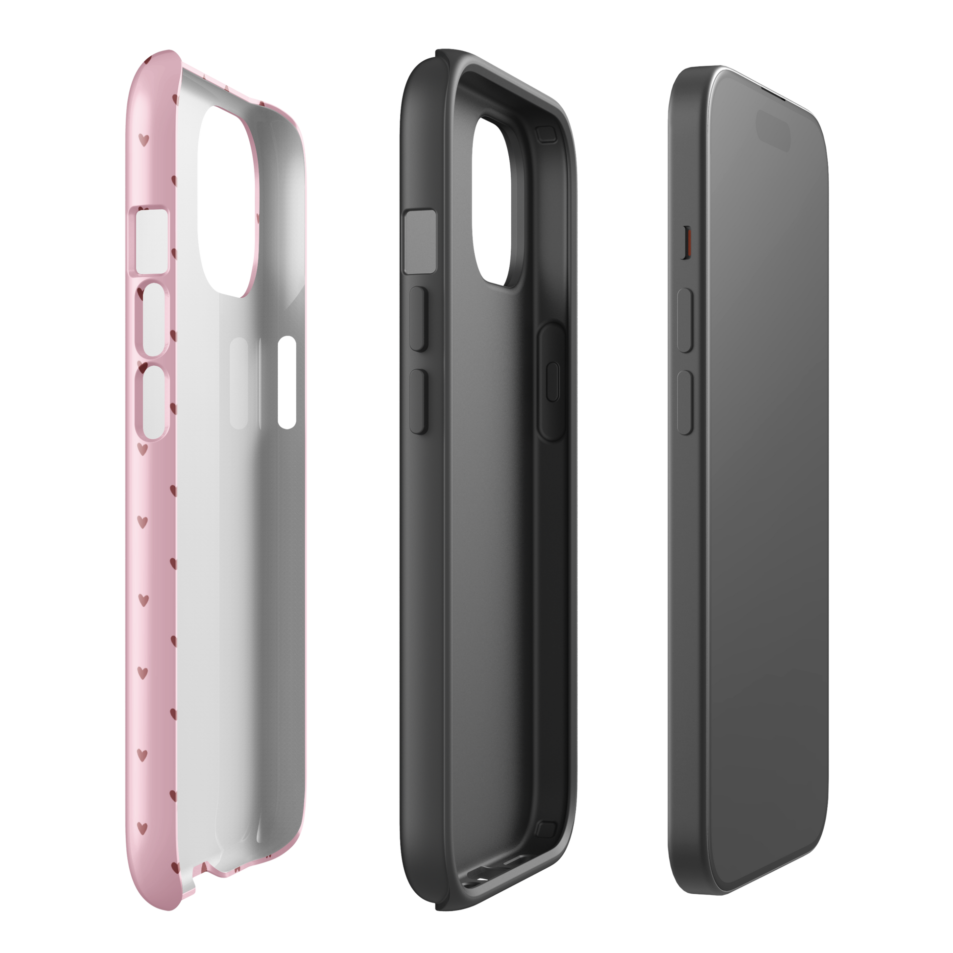 Phone Case for iPhone with playful heart-dot pattern in sleek pink design featuring minimalist and modern style.