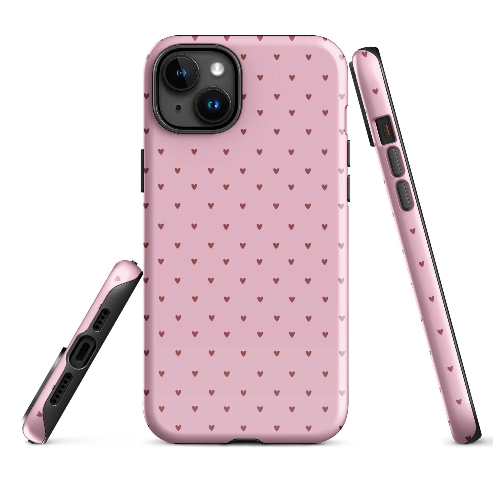 Phone Case for iPhone with heart-dot pattern, pink background showing playful polka-dot style, cute and modern accessory.