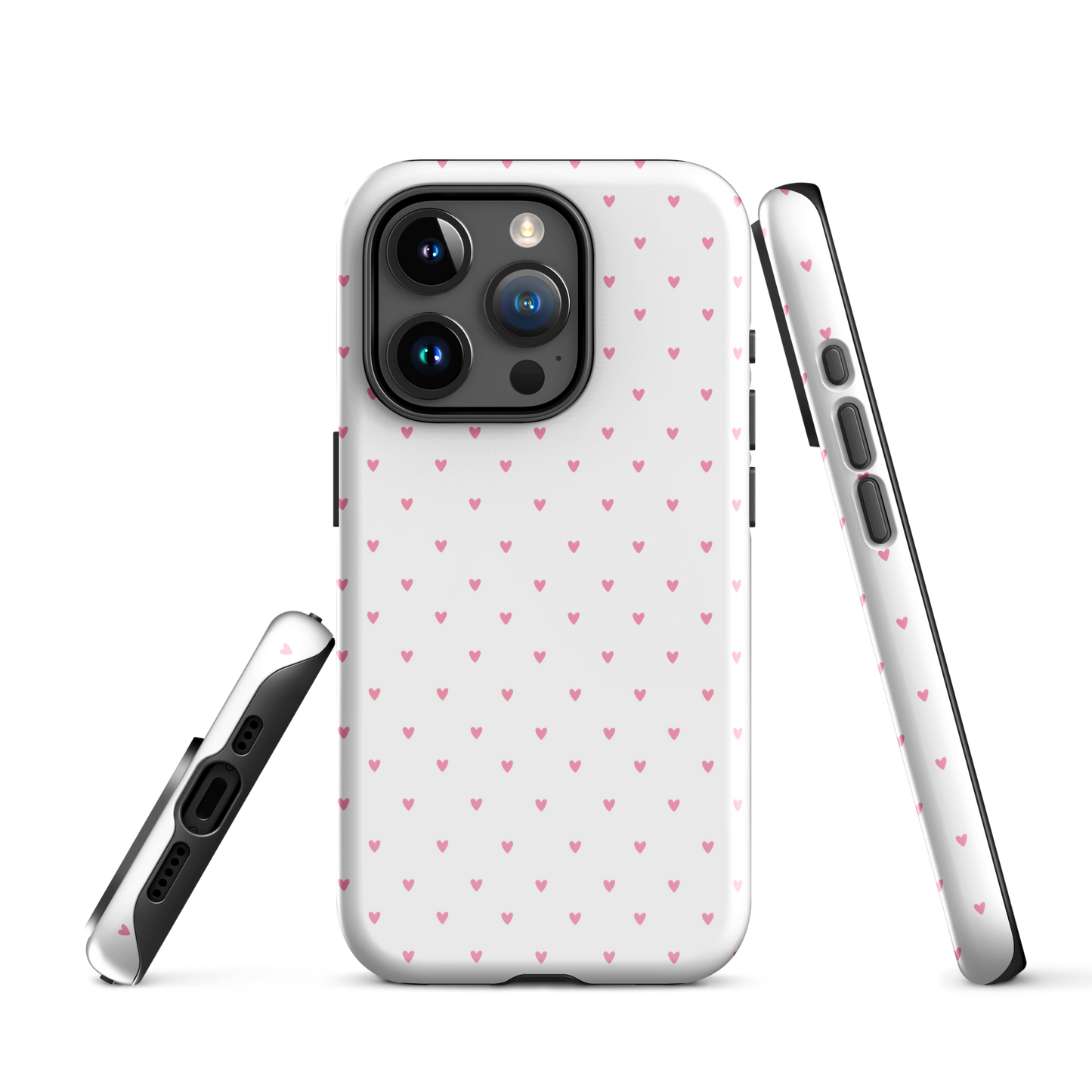 Phone Case for iPhone with Heart-Dot Pattern, featuring cute hearts on a stylish background, minimalist and playful design.