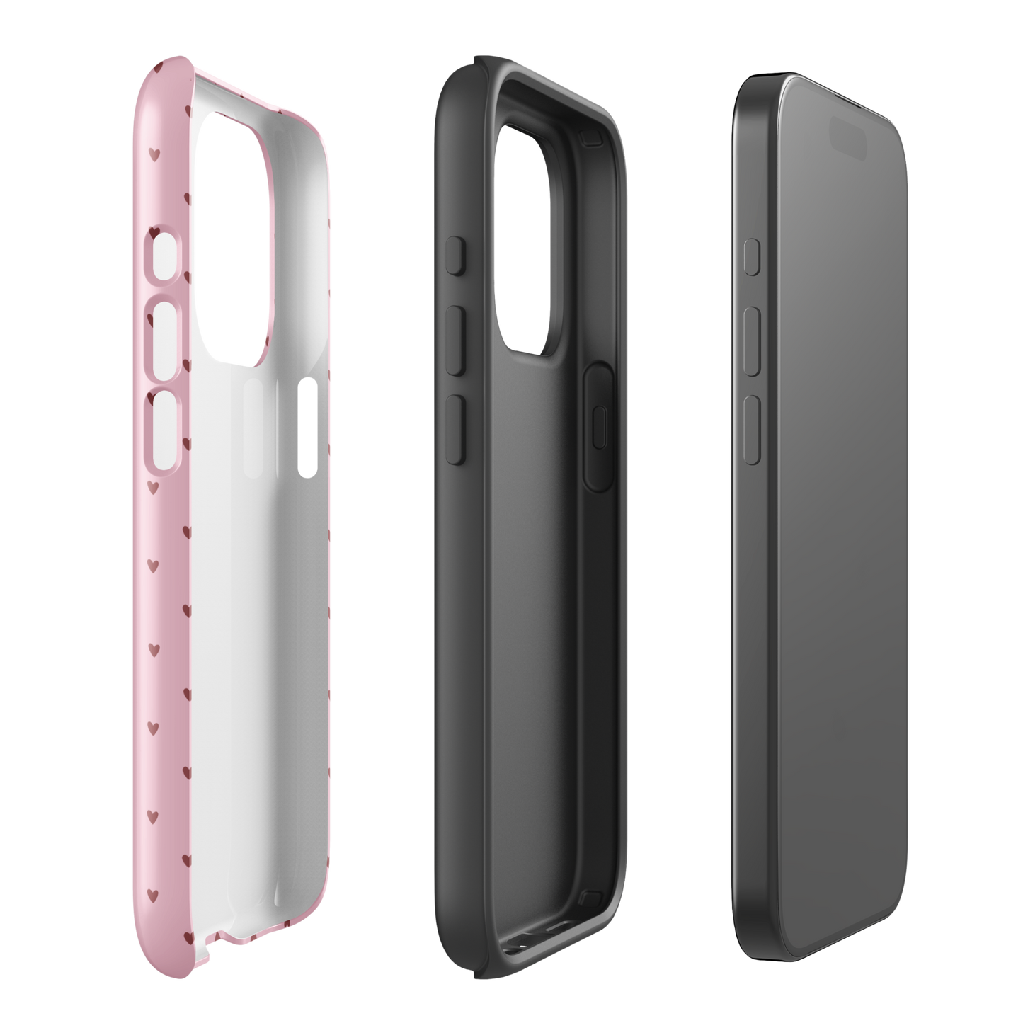 Phone Case for iPhone with heart-dot pattern, showcasing playful polka-dot style in charming pink and black design.