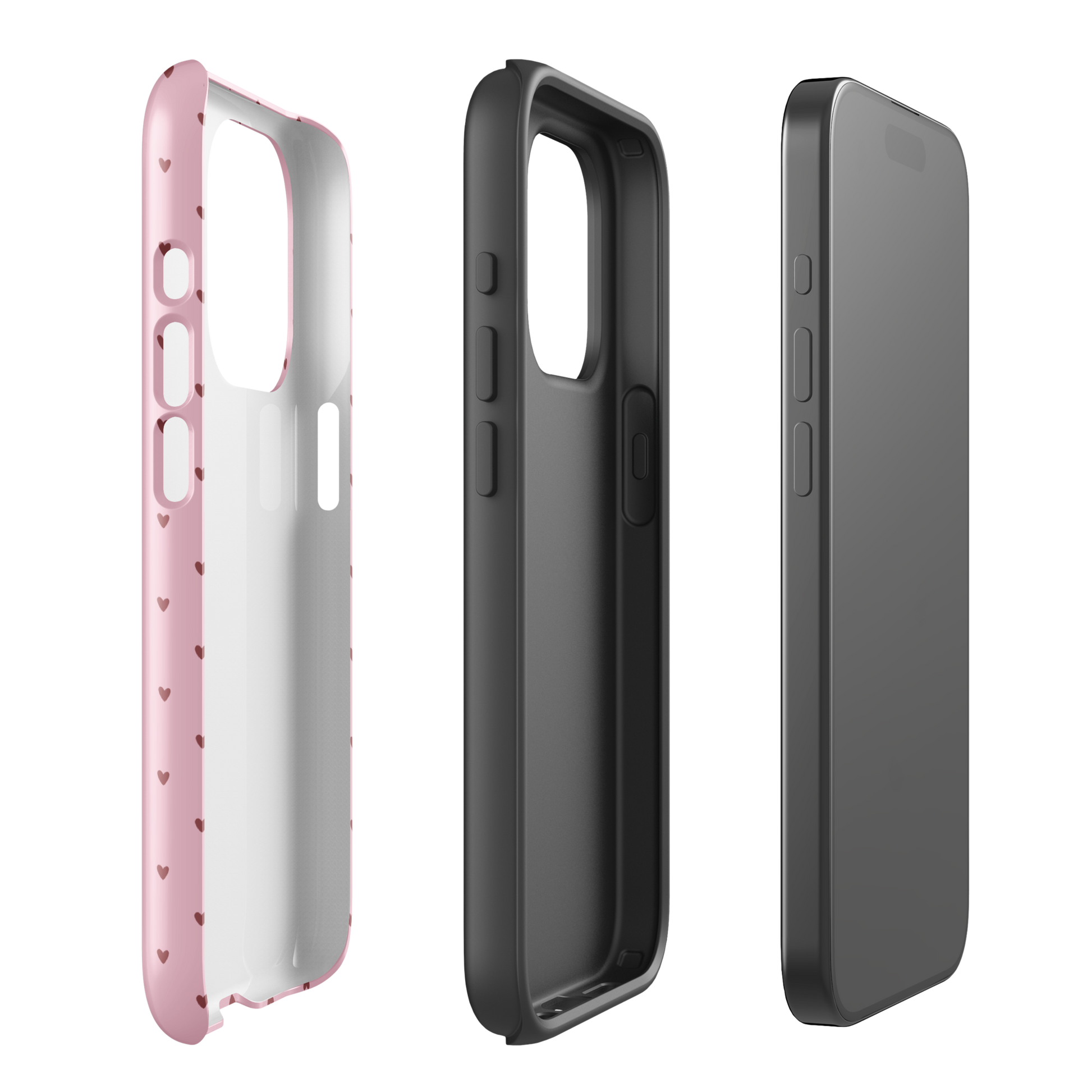 Phone Case for iPhone with heart-dot pattern, showcasing playful polka-dot style in charming pink and black design.