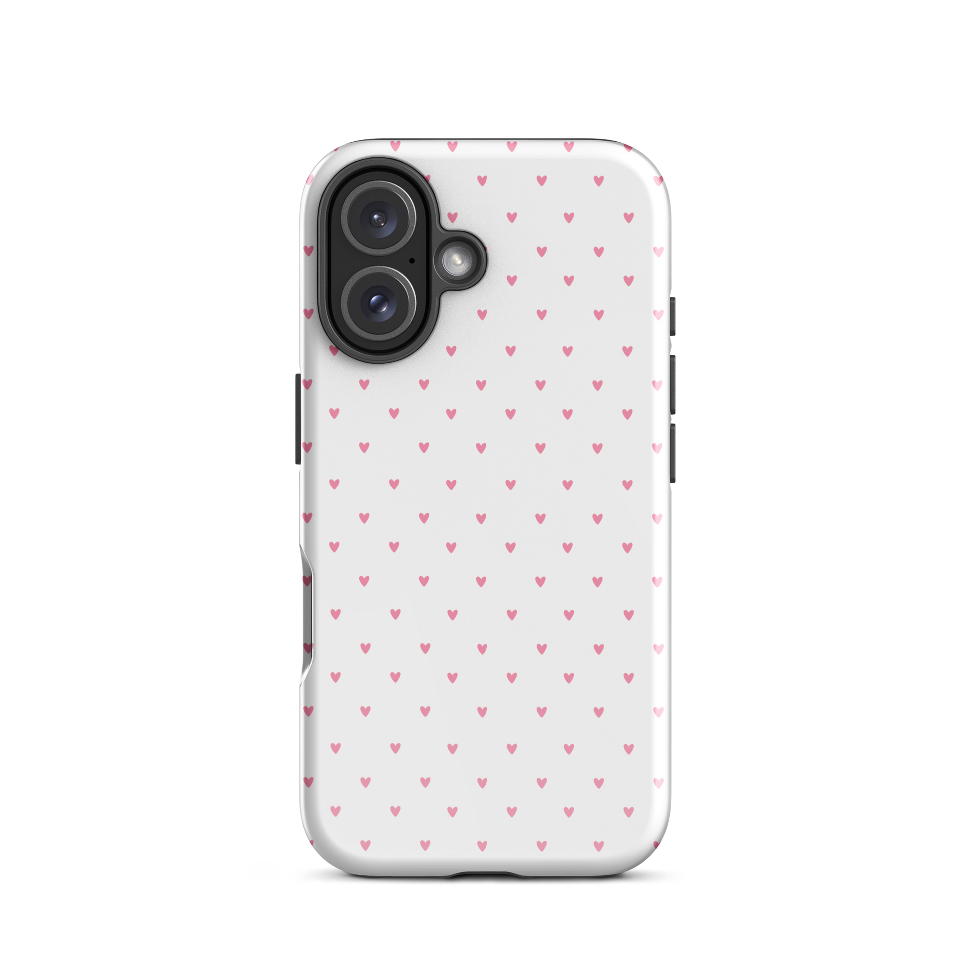 Phone Case for iPhone with heart-dot pattern on white background, combining cute polka-dot style with modern elegance.