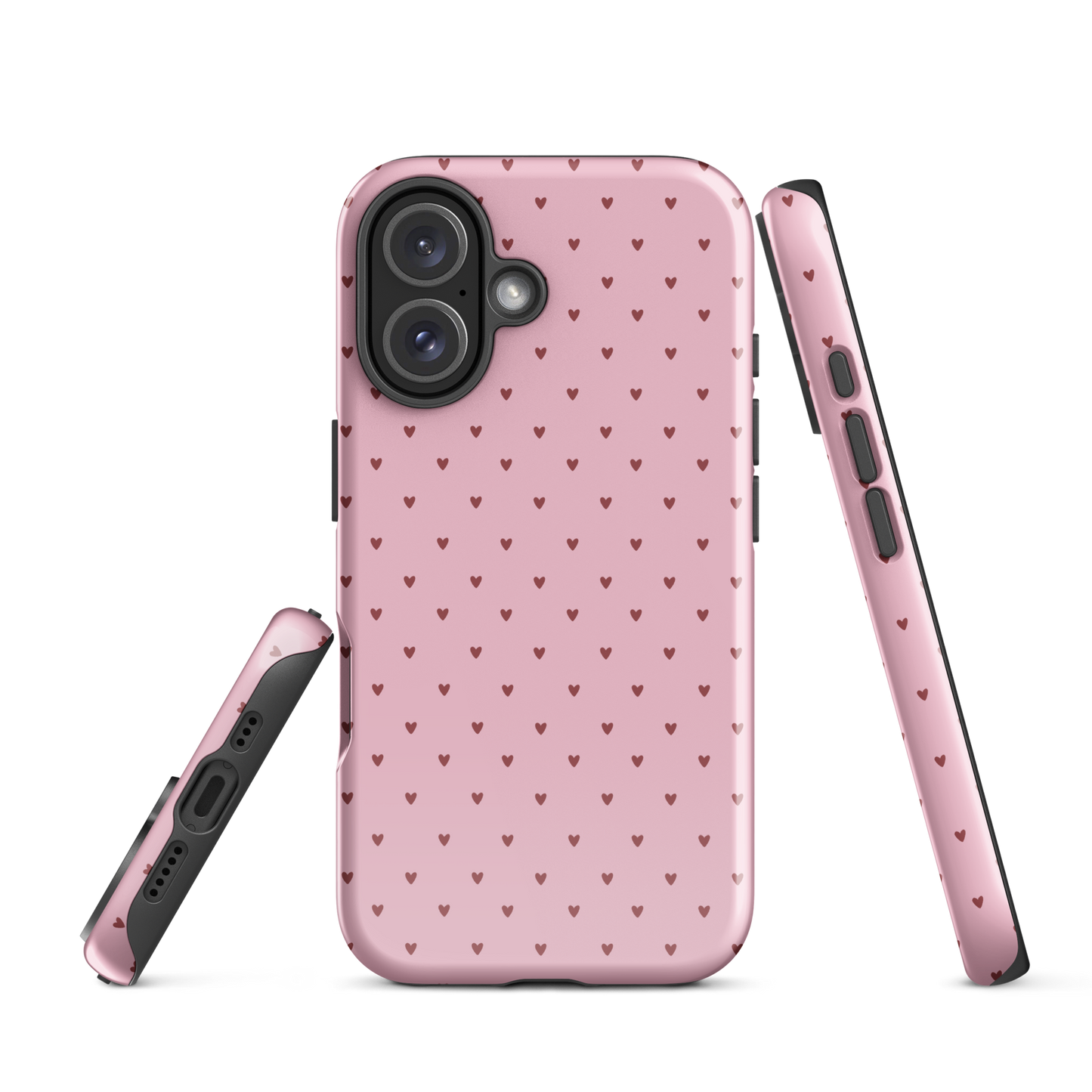 Phone Case for iPhone with heart-dot pattern in playful polka-dot style on a pink background, modern and stylish accessory.