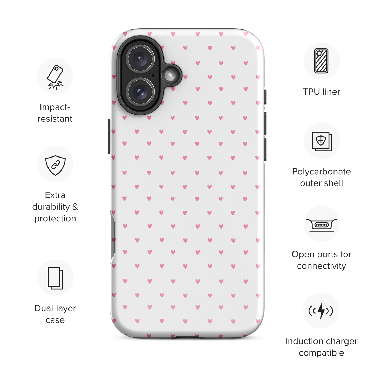 Phone Case for iPhone with Heart-Dot Pattern in playful polka-dot style, featuring tiny hearts on a sleek background for a cute, modern look.