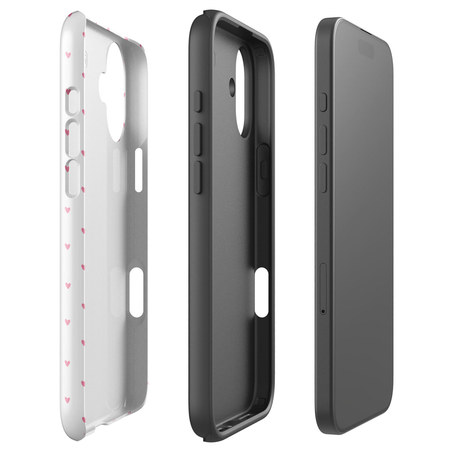Phone Case for iPhone with heart-dot pattern, showcasing playful and modern design, minimalist style with tiny hearts on bold background.