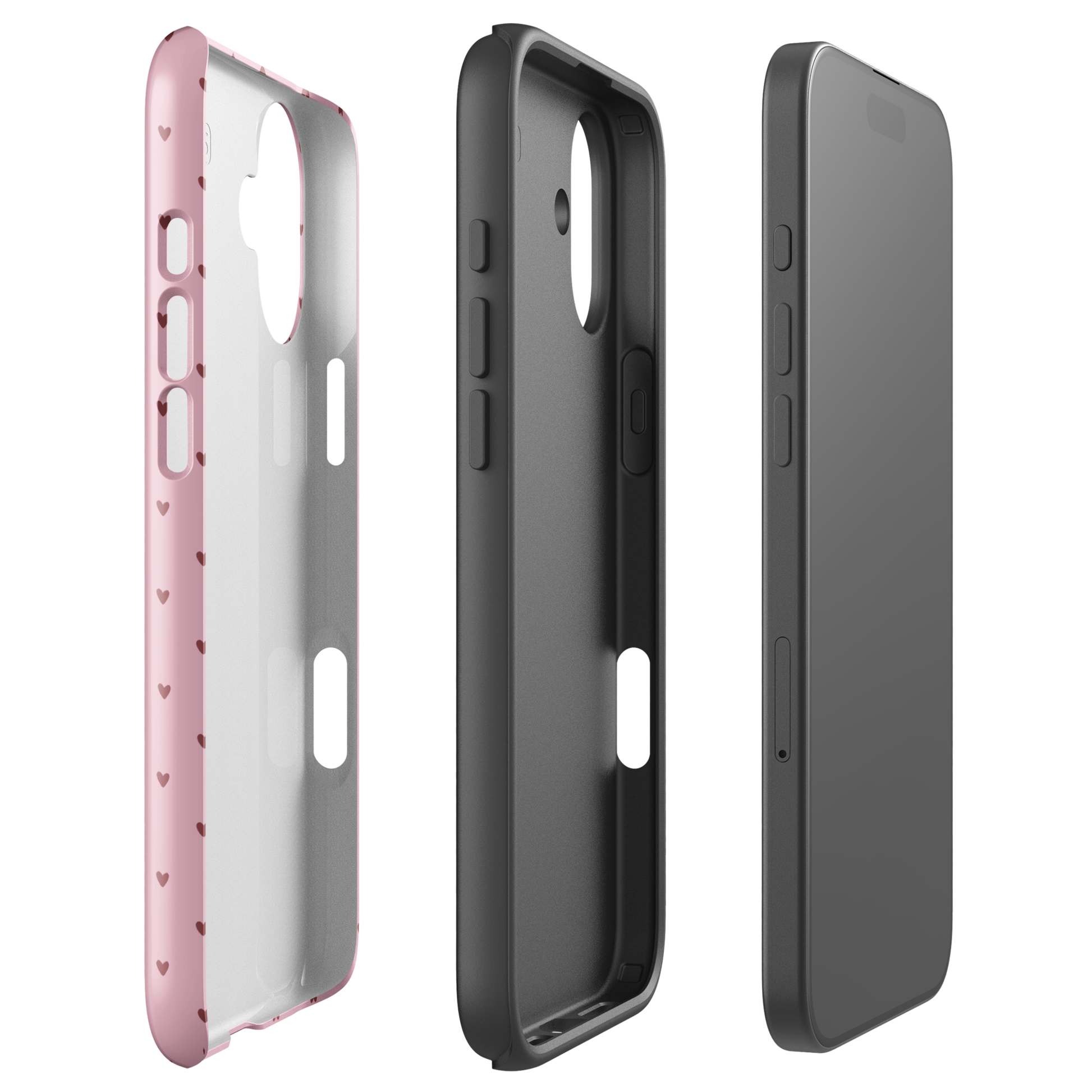 Phone Case for iPhone with heart-dot pattern in pink and black. Modern design, minimalist style. Cute and stylish accessory for Apple phones.